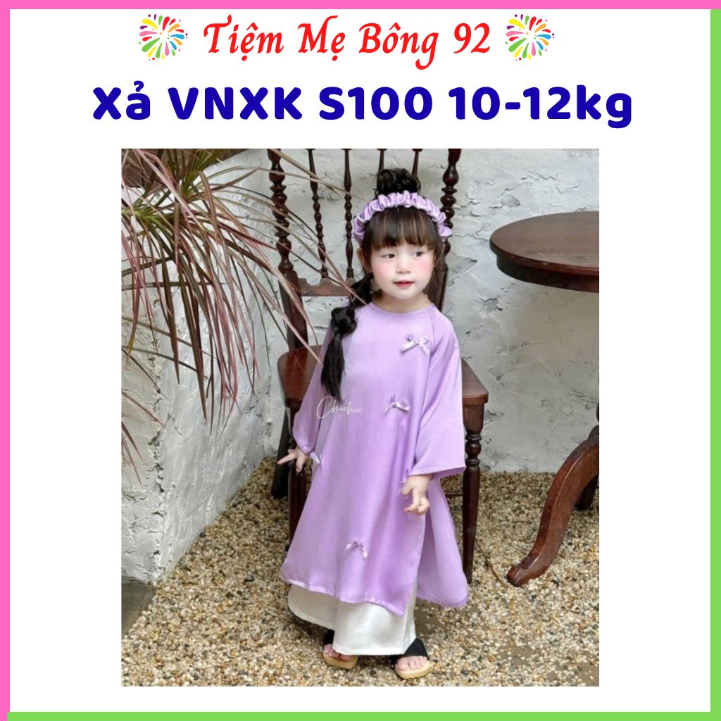 Xả VNXK S100 10-12kg: Áo dài tím đính nơ kèm bờm bé gái AD1