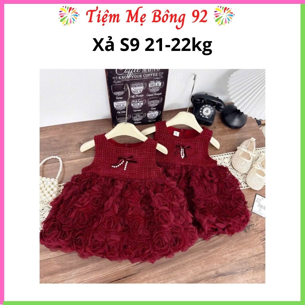 Xả S9 21-22kg : Váy dạ nhung phối thân voan TG8