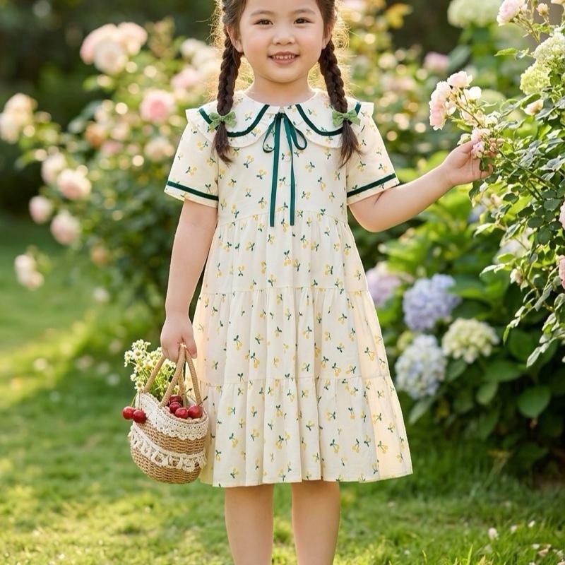 Xả: Váy hoa mềm cổ sen mùa hè bé gái