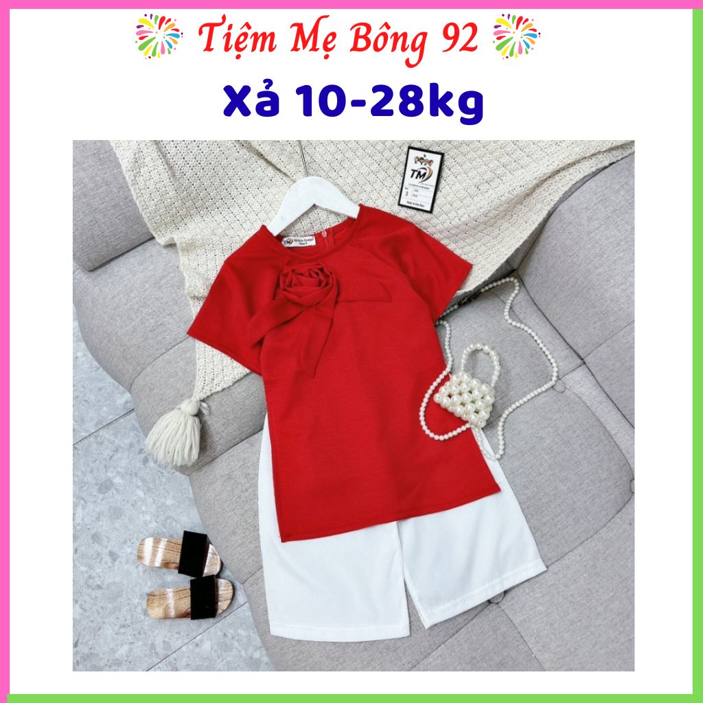 Xả 10-28kg: Sét áo dài đỏ quần trắng đính hoa KO KÈM MẤN bé gái AD2