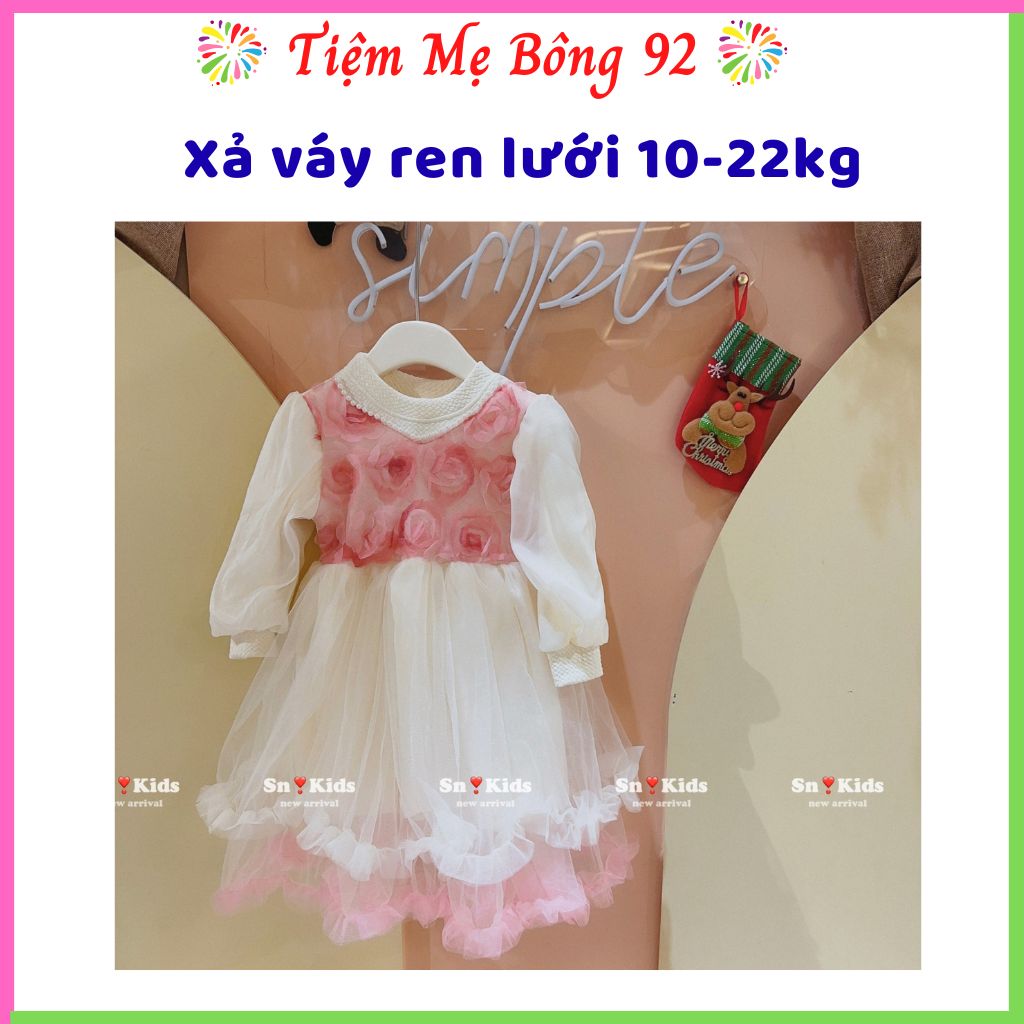 Xả 13-18kg : Váy ren lưới hoa hồng thu đông bé gái TG5