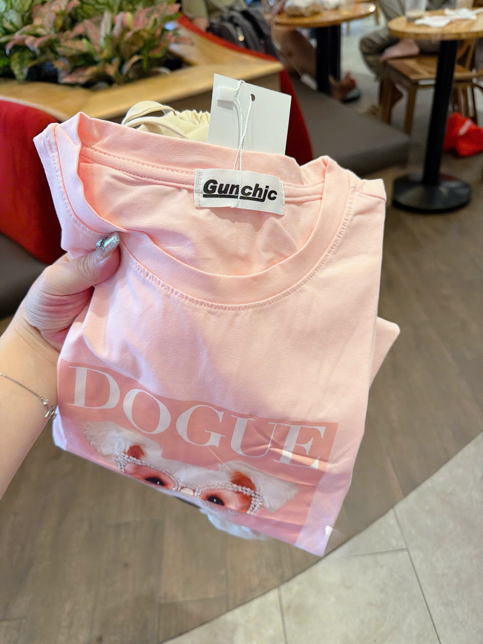 Sét áo cotton hồng DOGUE quần kem nữ