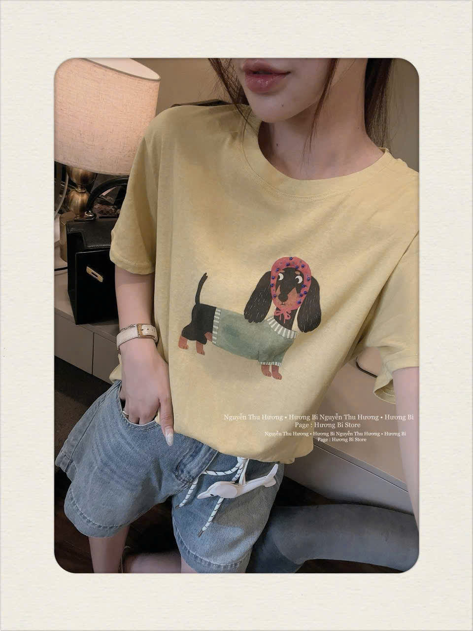 Sét áo cotton vàng quần jean ngố nữ BN2