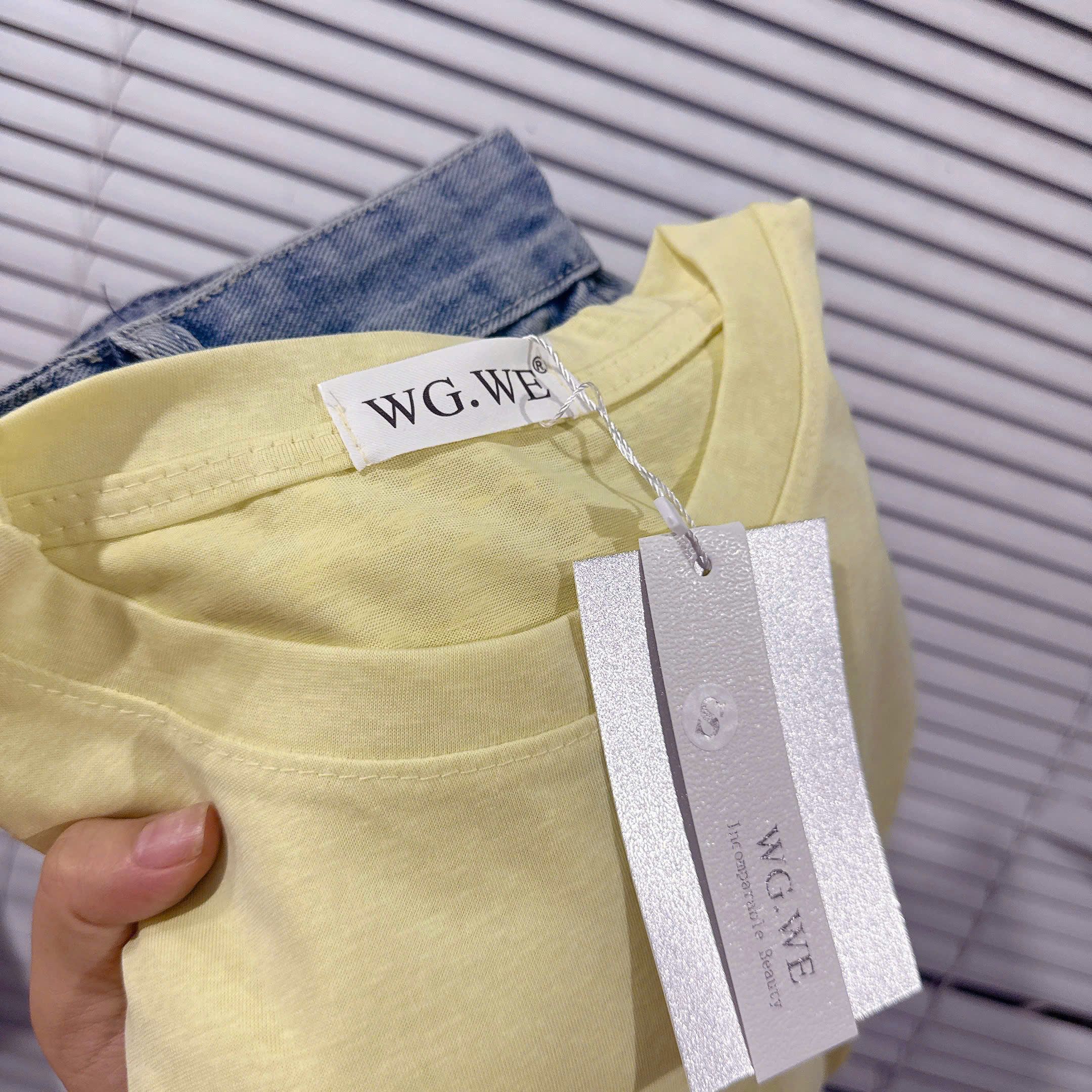 Sét áo cotton vàng quần jean ngố nữ BN2