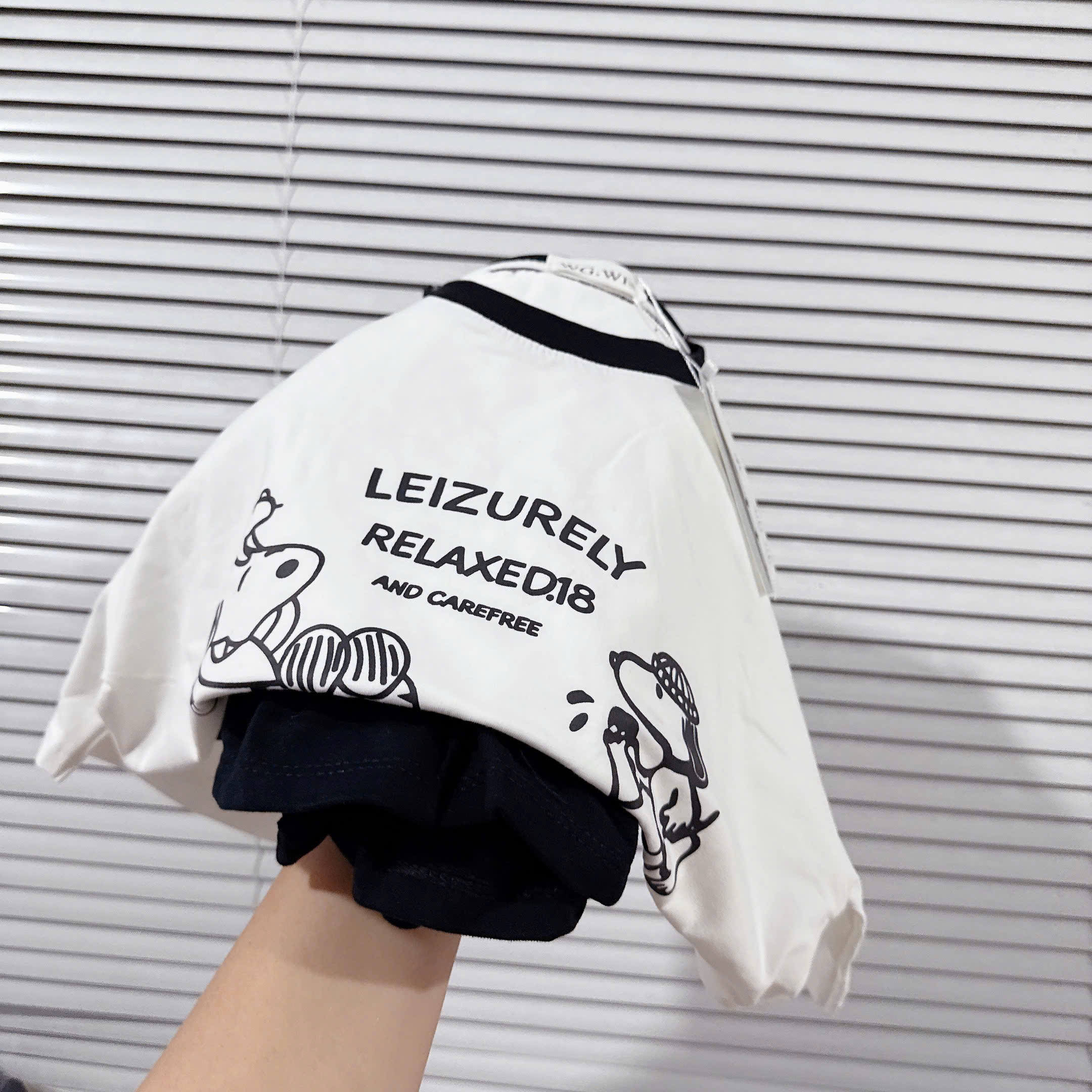 Sét áo cotton trắng in hình cún quần bèo gấu nữ BN1