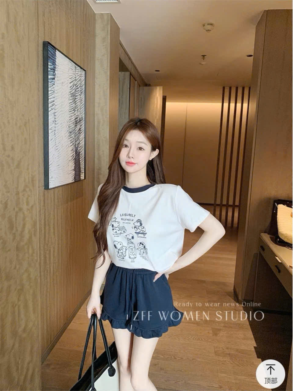 Sét áo cotton trắng in hình cún quần bèo gấu nữ BN1