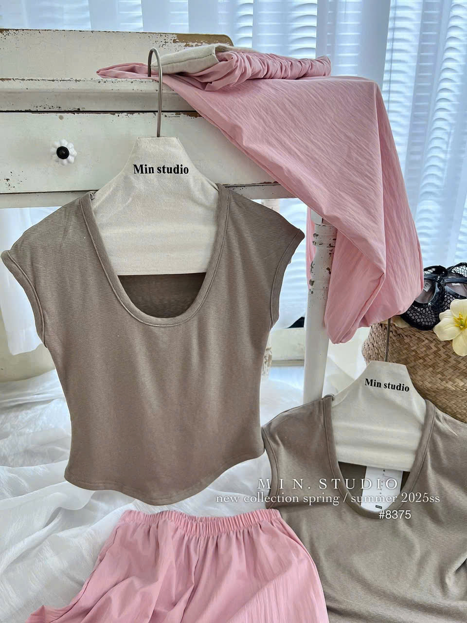 Sét áo cotton quần gió hồng nữ S 40-47kg BN2