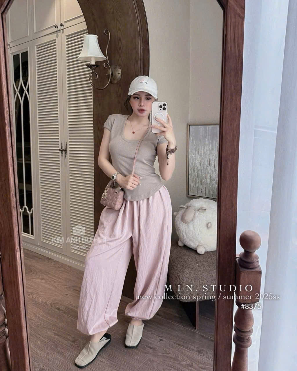 Sét áo cotton quần gió hồng nữ S 40-47kg BN2