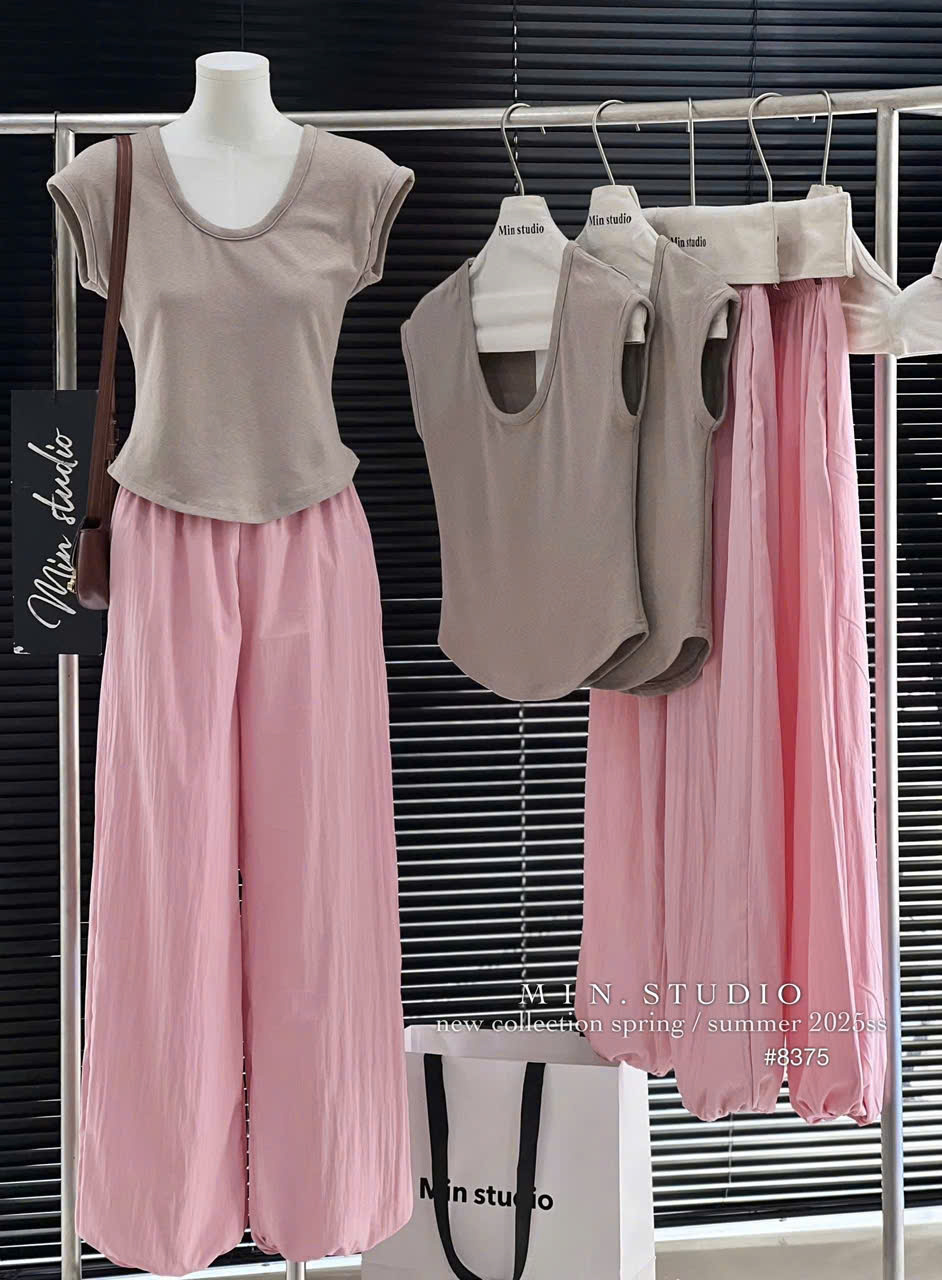 Sét áo cotton quần gió hồng nữ S 40-47kg BN2