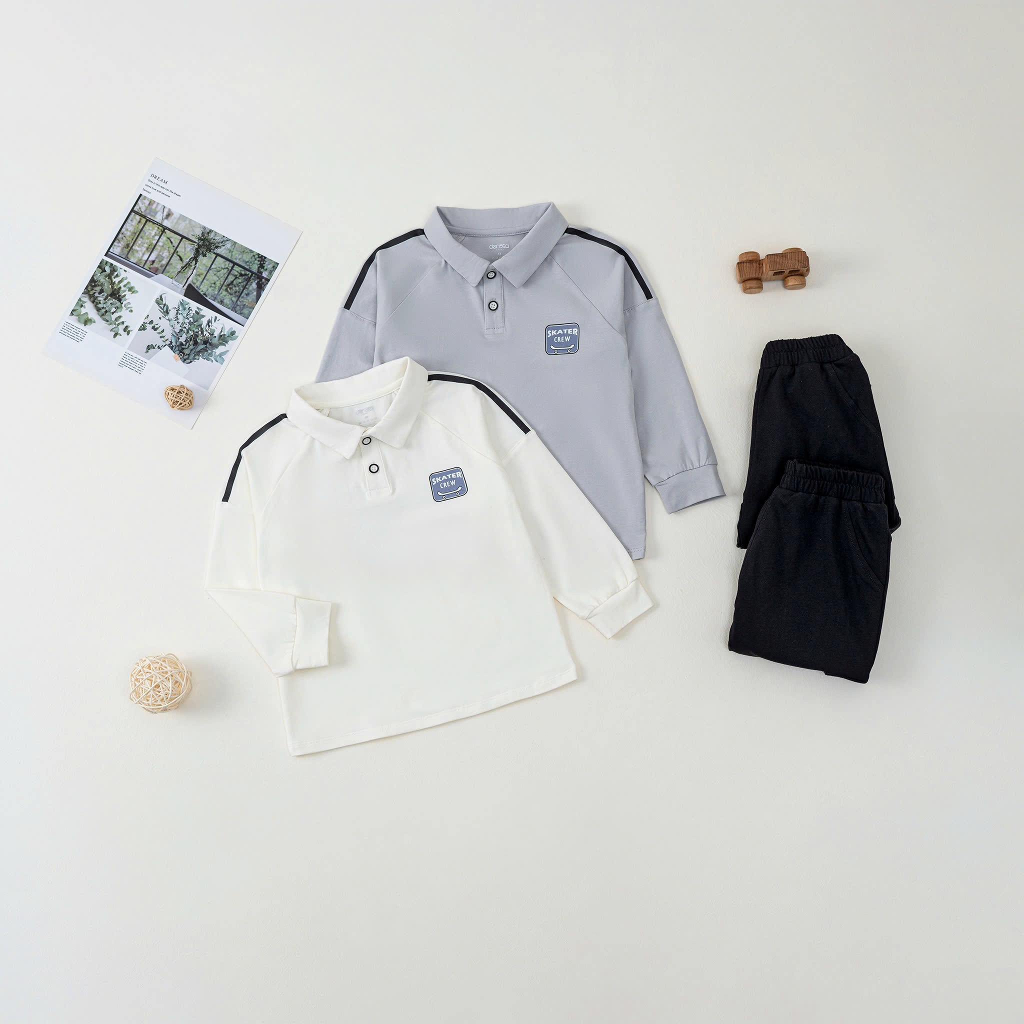 Bộ áo polo DT BT (1-4Y) Ghi