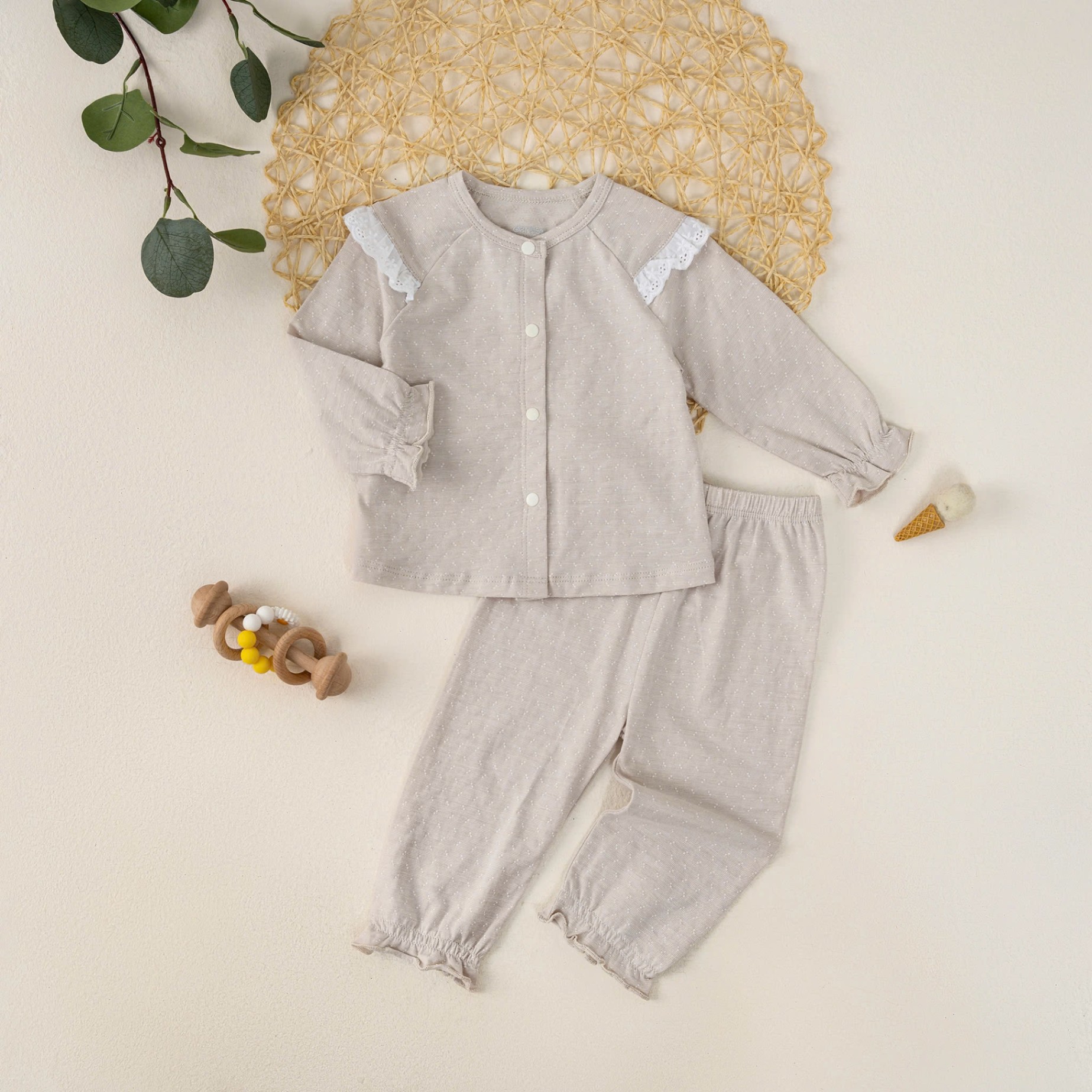 Bộ SS cài giữa phối ren vai BG (0-6M) Hồng