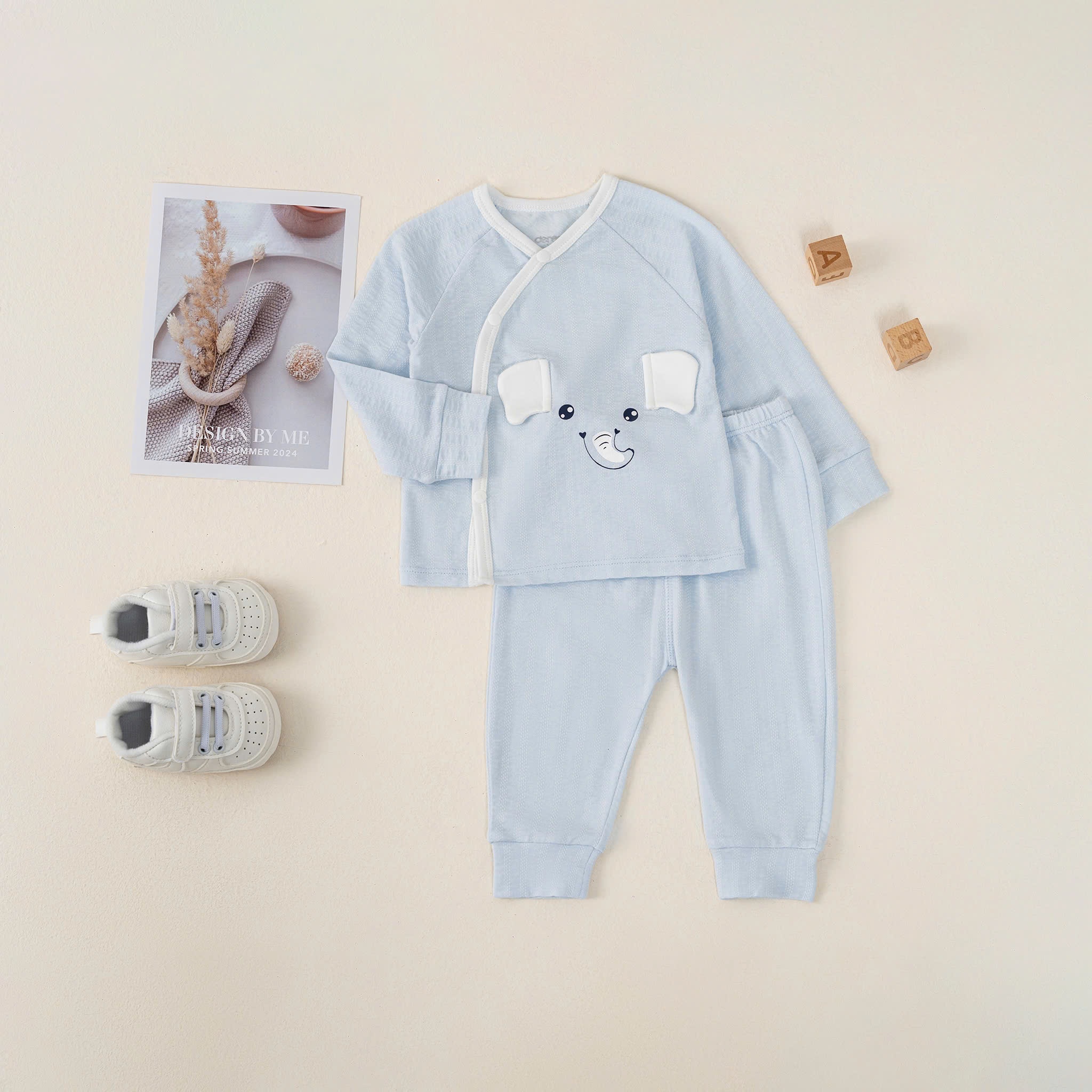 Bộ SS cài lệch dài tay (0-6M) Nâu