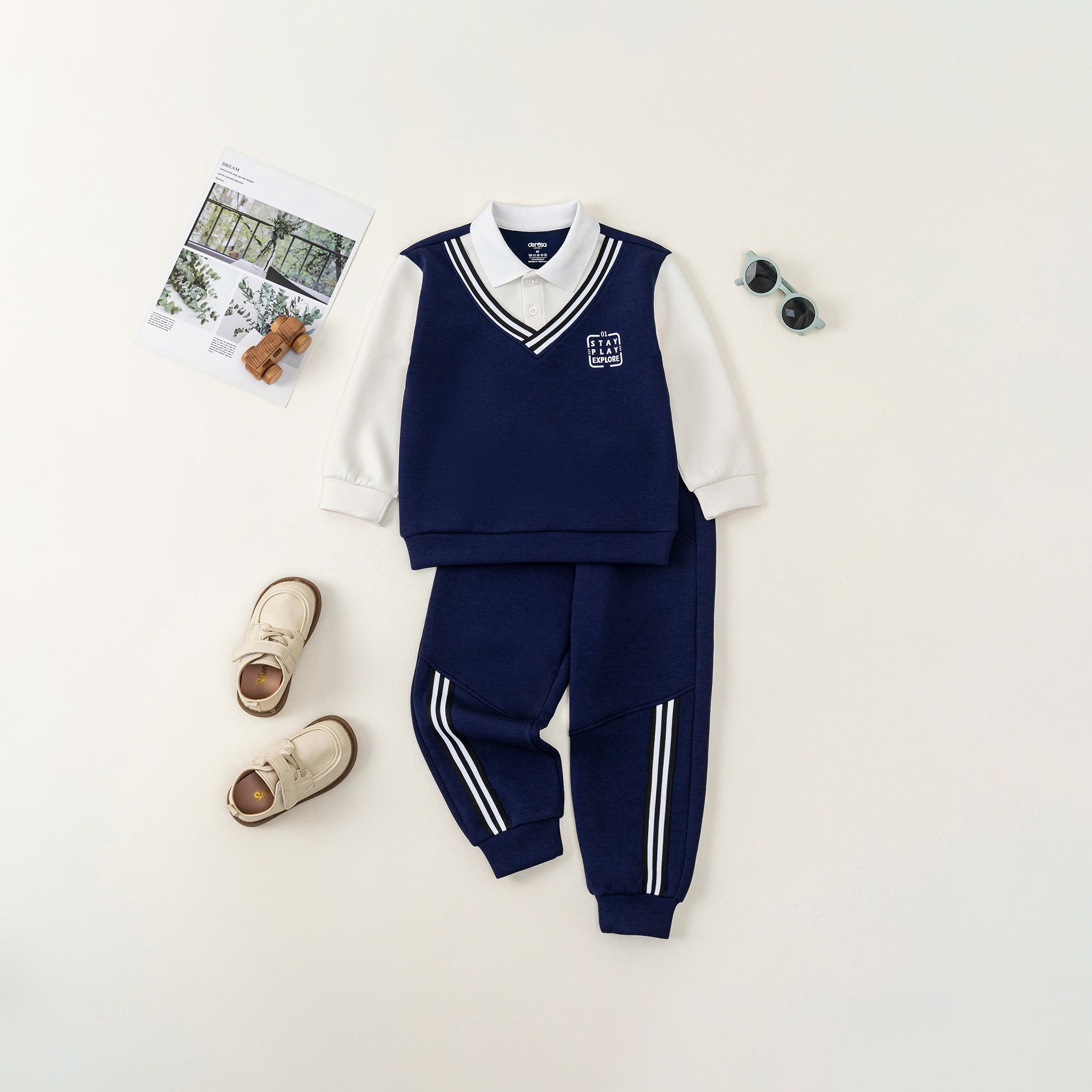 Bộ Thu Đông BT cổ Polo(1-4Y) DWB25-3909 Xanh cổ vịt