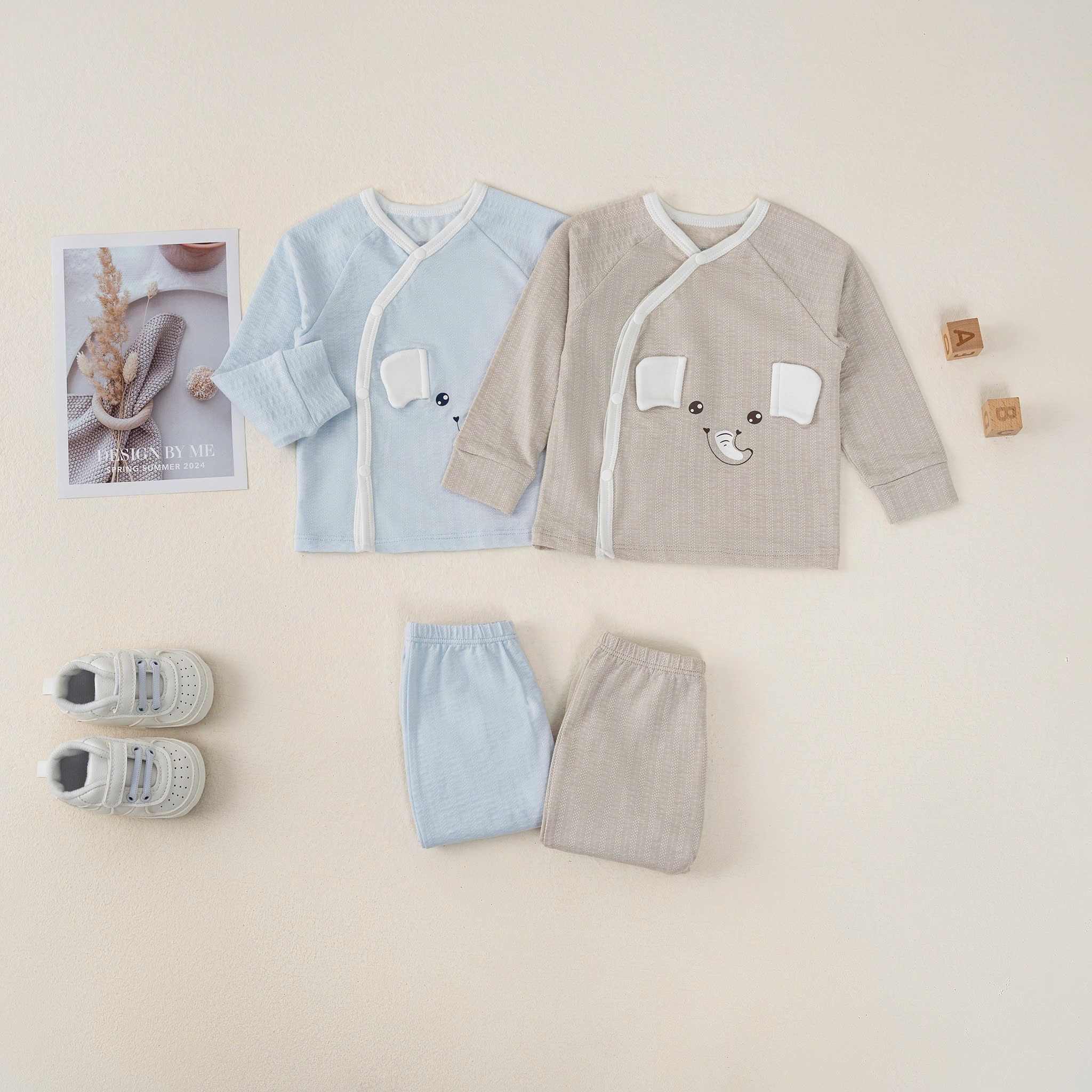 Bộ SS cài lệch dài tay (0-6M) Nâu
