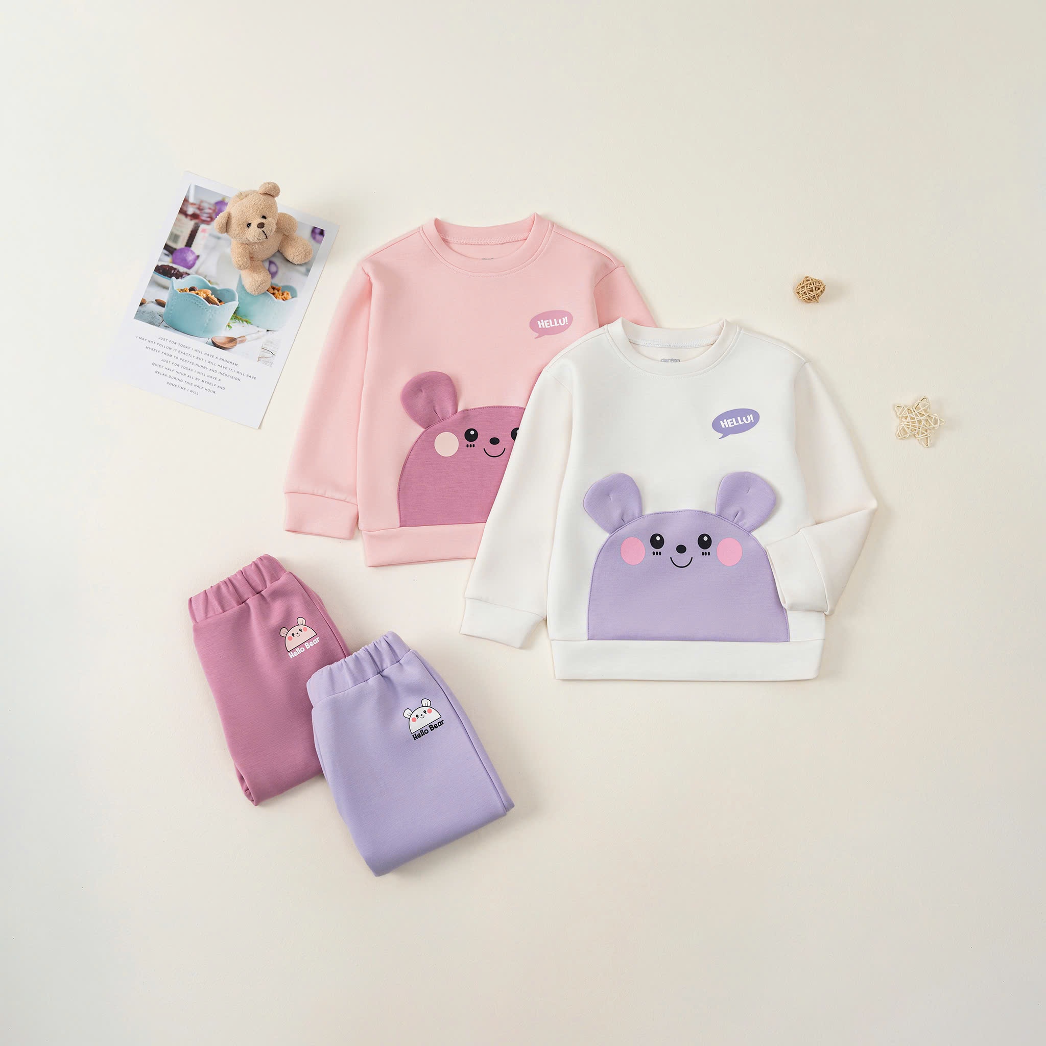 Bộ Thu Đông BG tai gấu (1-4Y) Trắng