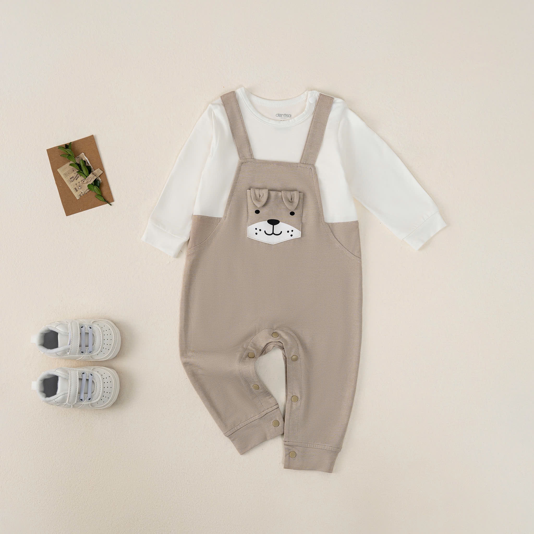 Body dài tay phối yếm BT(3-12M) Nâu