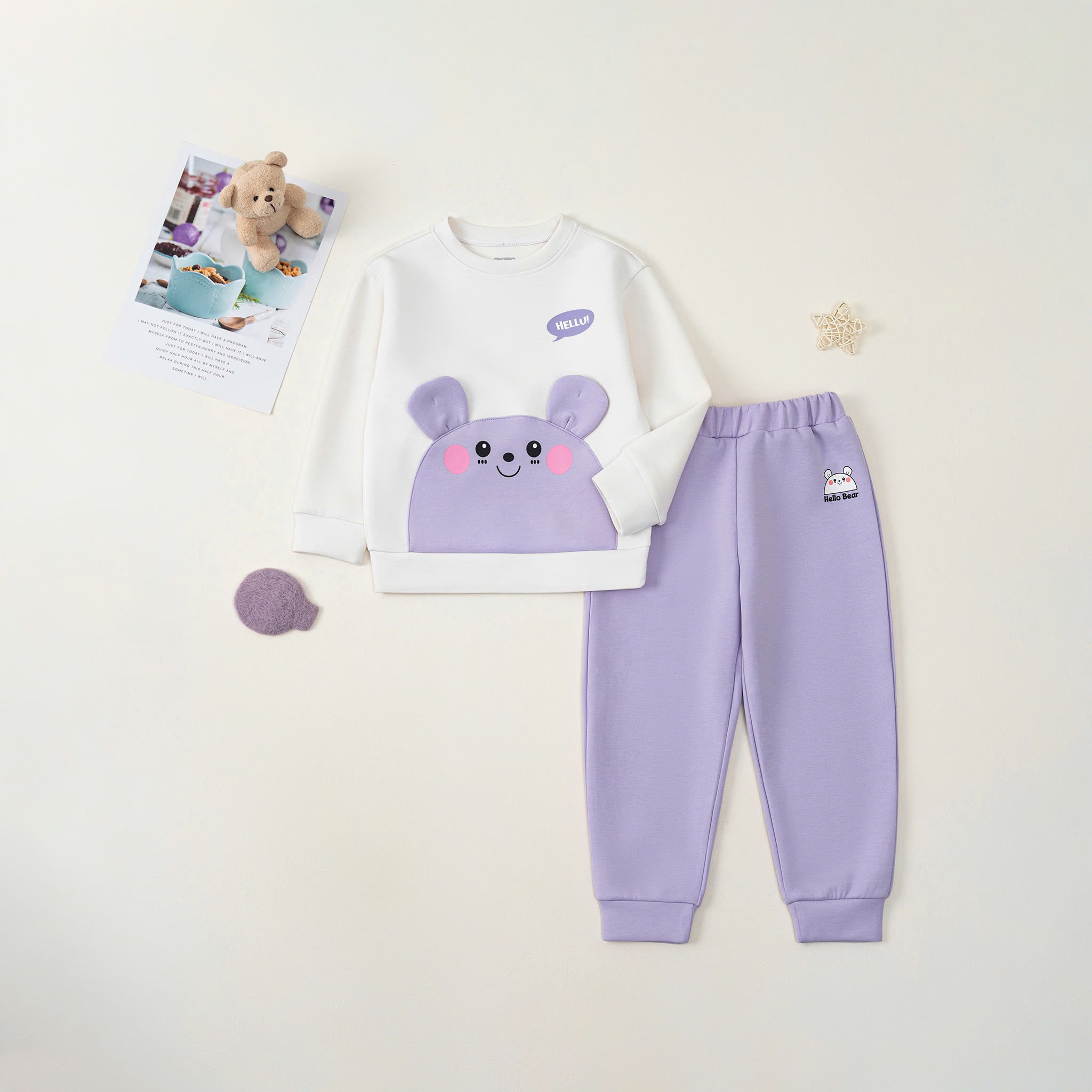 Bộ Thu Đông BG tai gấu (1-4Y) Trắng