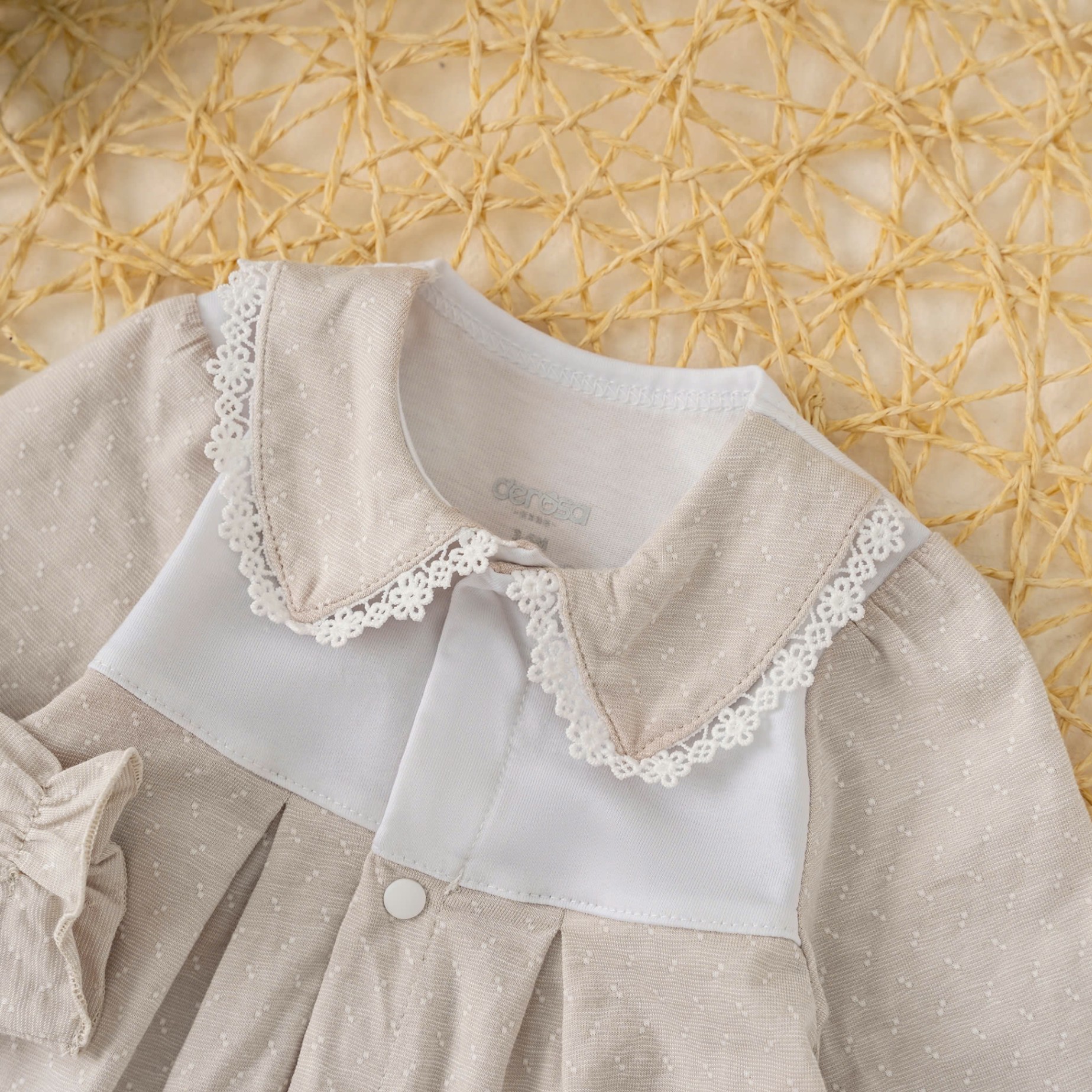 Body dài tay ren cổ BG (0-6M) Hồng