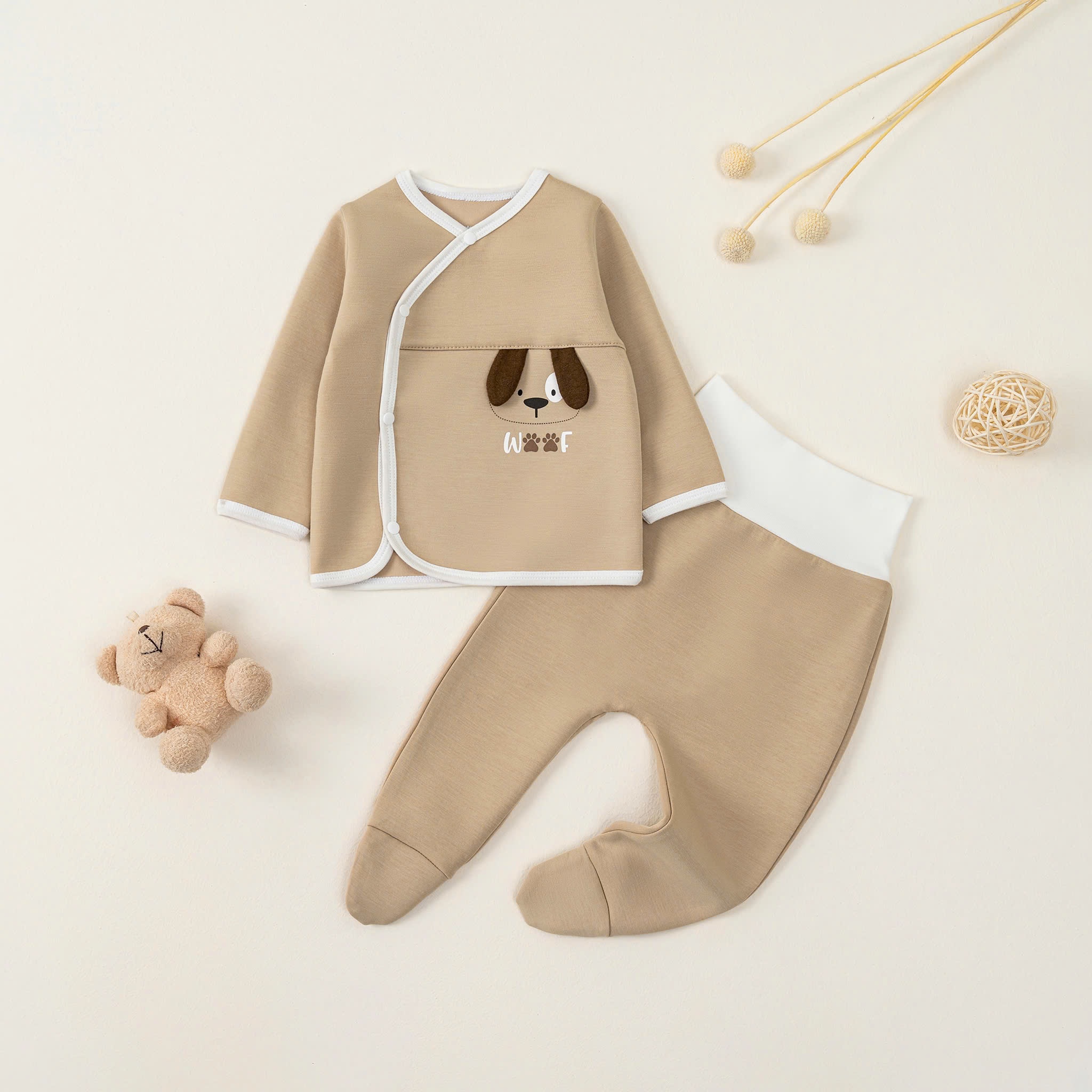 Bộ SS cài lệch DT BT (0-6M) Nâu