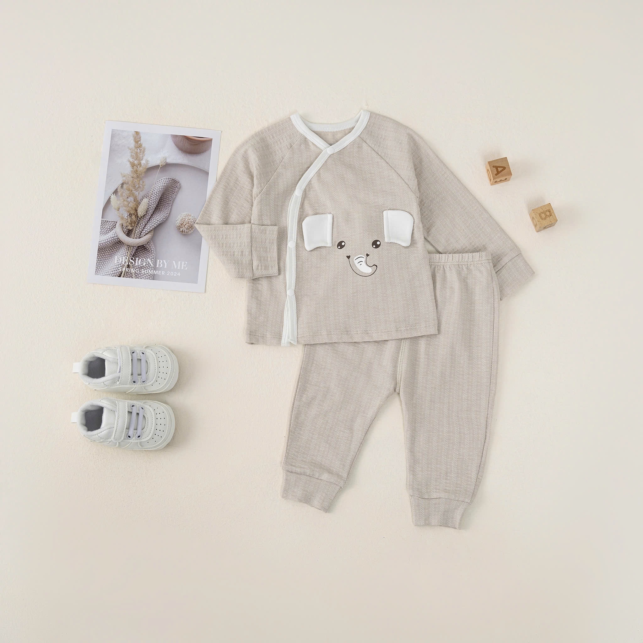 Bộ SS cài lệch dài tay (0-6M) Nâu