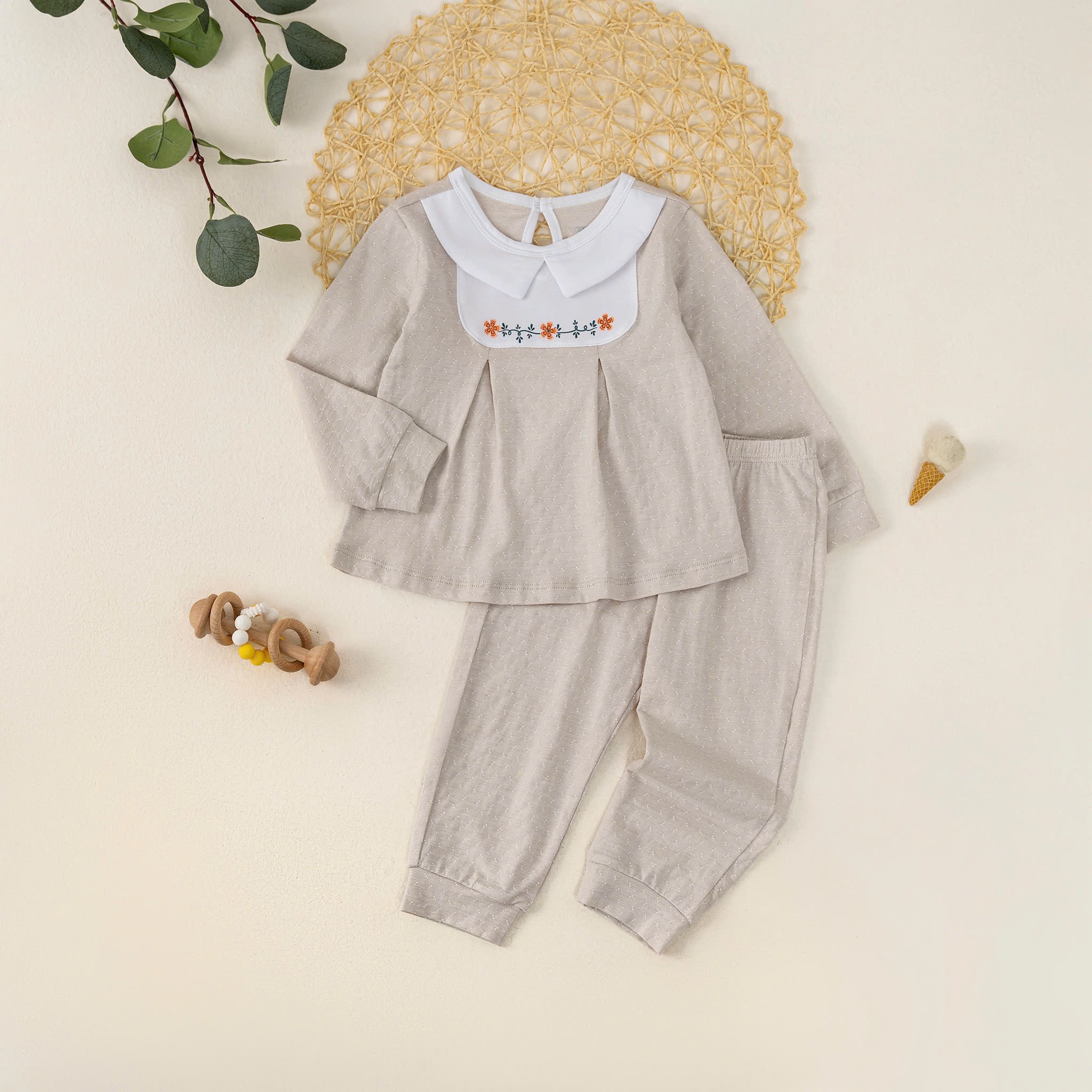Bộ dài tay cổ sen BG (6-36M) Be