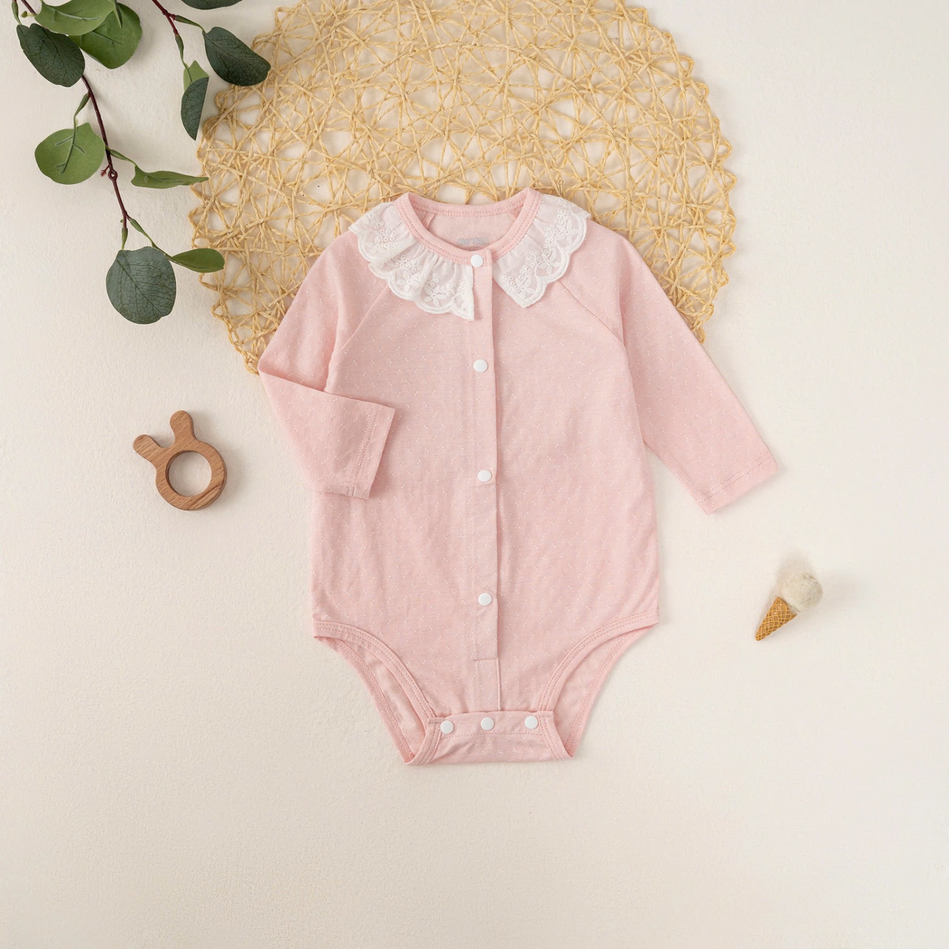 Body chip DT ren cổ BG (0-12M) Hồng