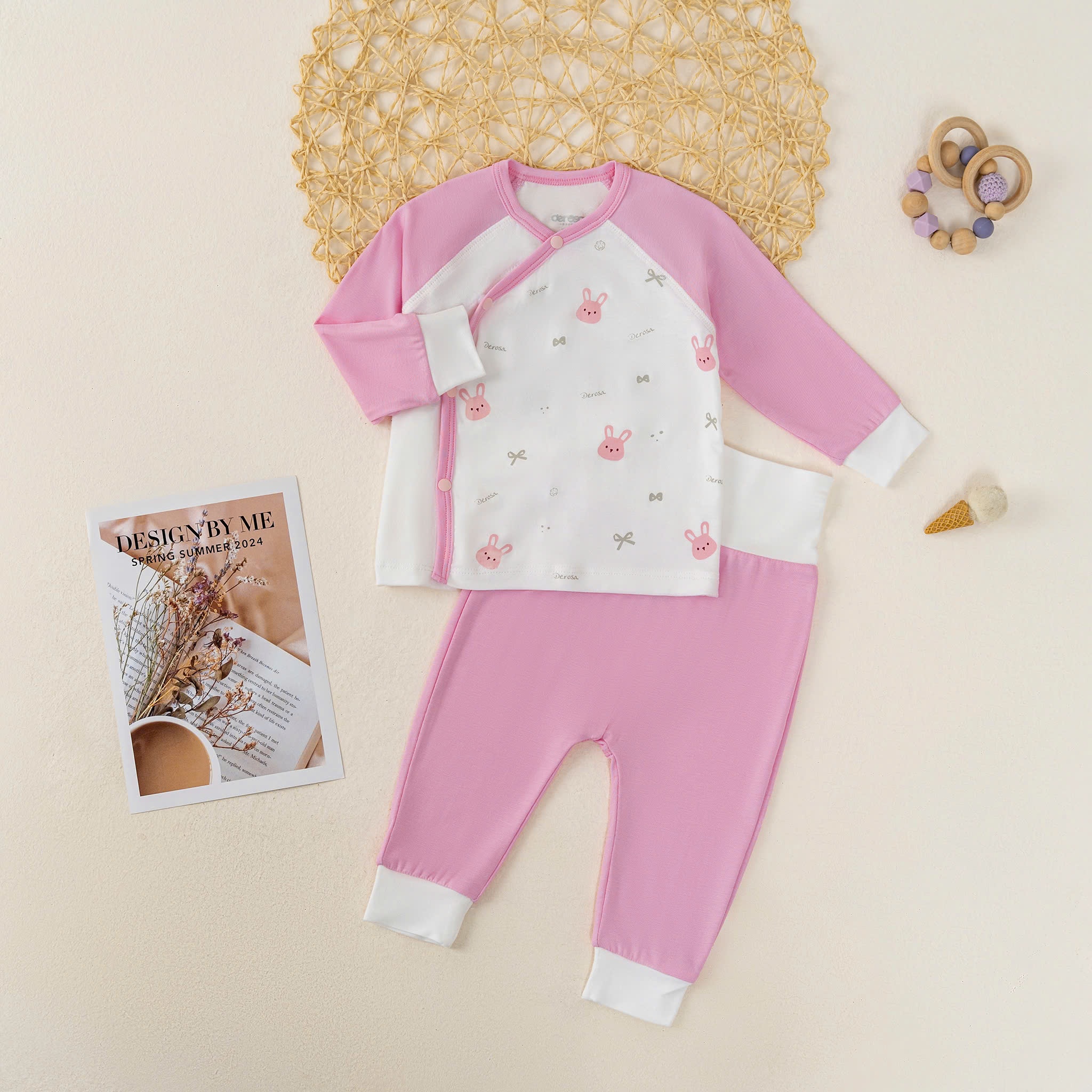 Bộ SS cài lệch BG (0-6M) Hồng san hô