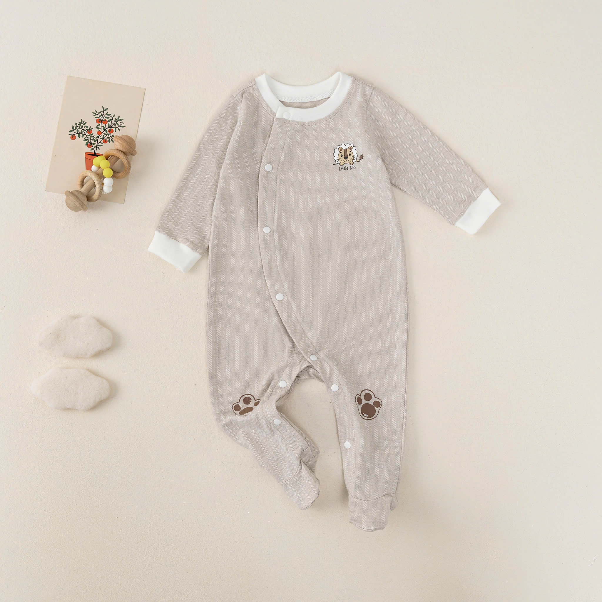 Body cài lệch dài tay BT (0-6M) Nâu