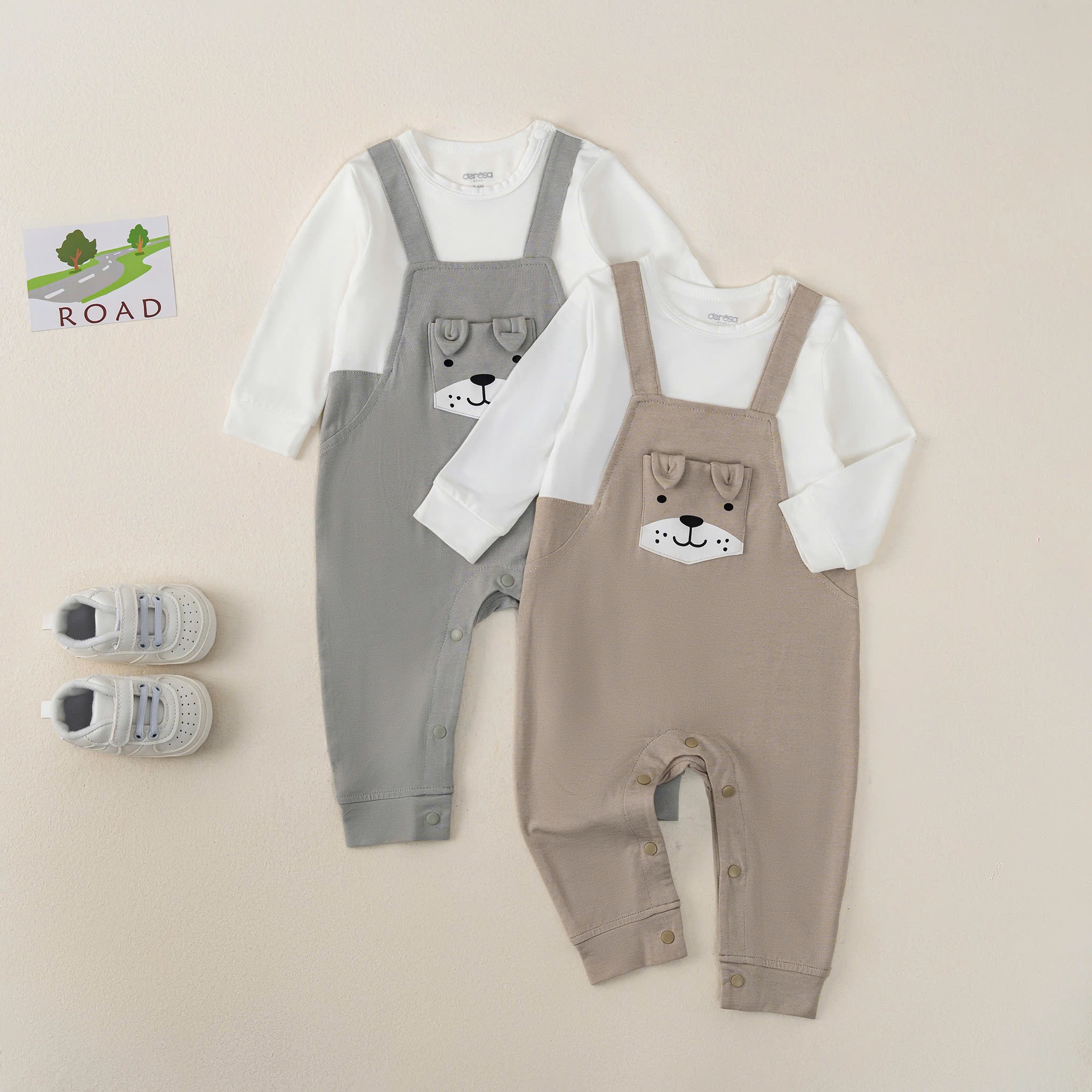 Body dài tay phối yếm BT(3-12M) Nâu