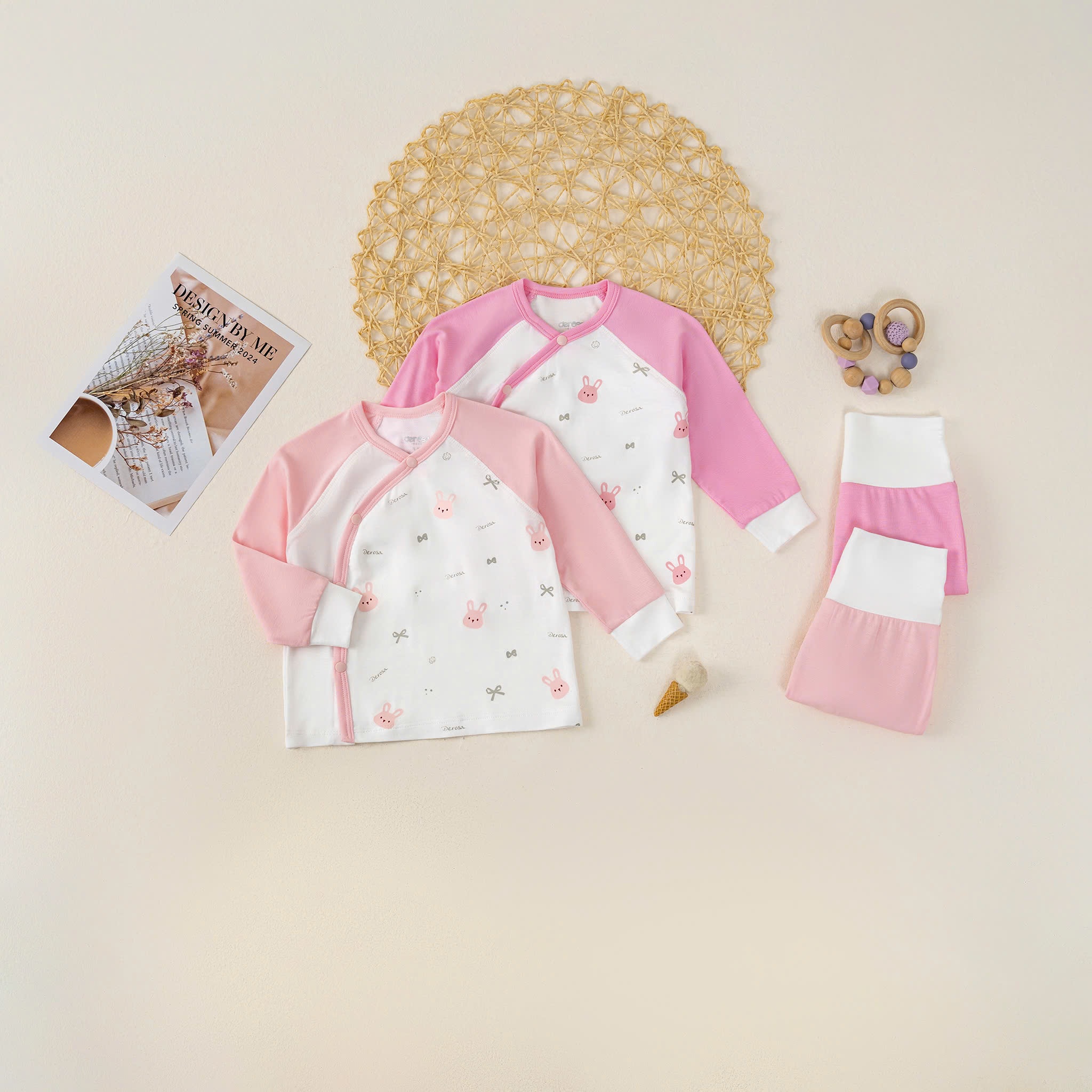 Bộ SS cài lệch BG (0-6M) Hồng san hô