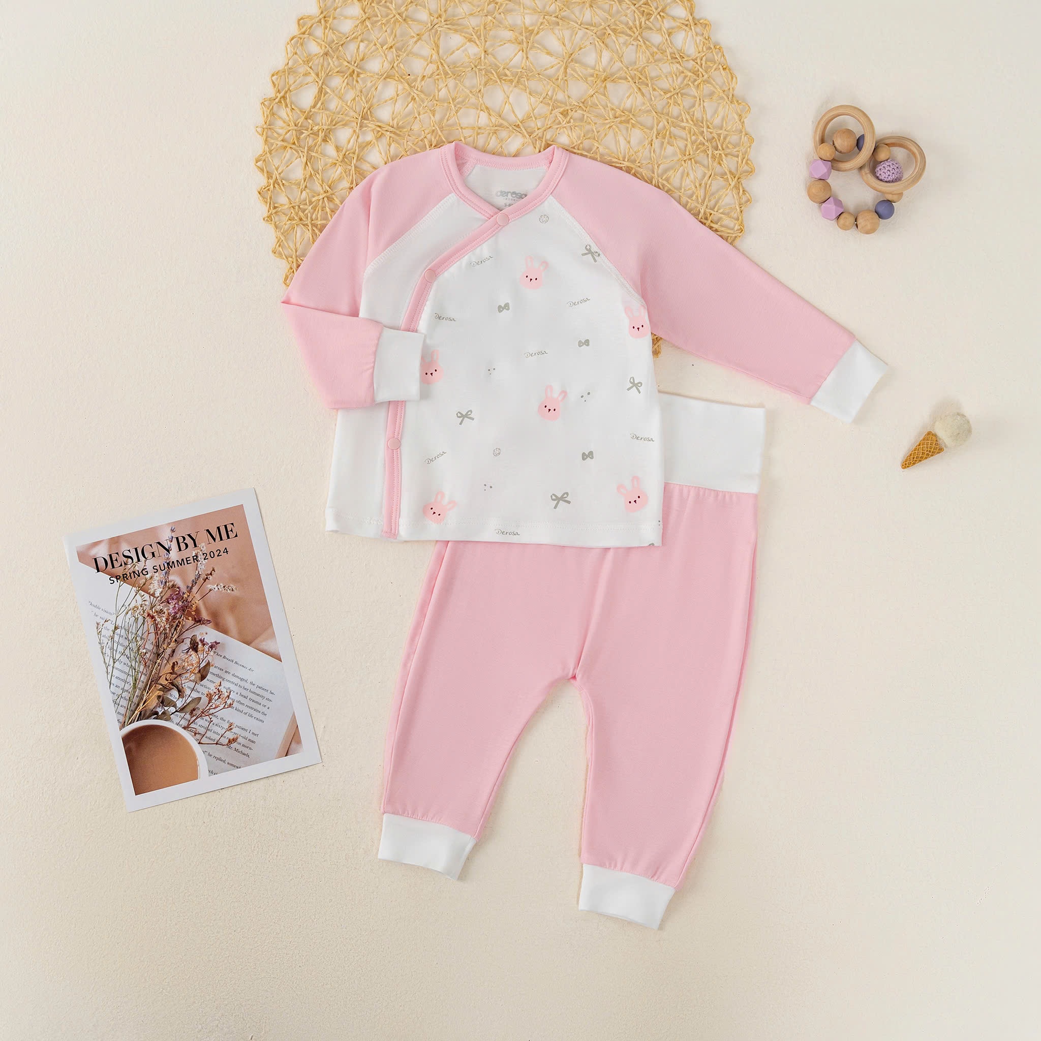 Bộ SS cài lệch BG (0-6M) Hồng san hô