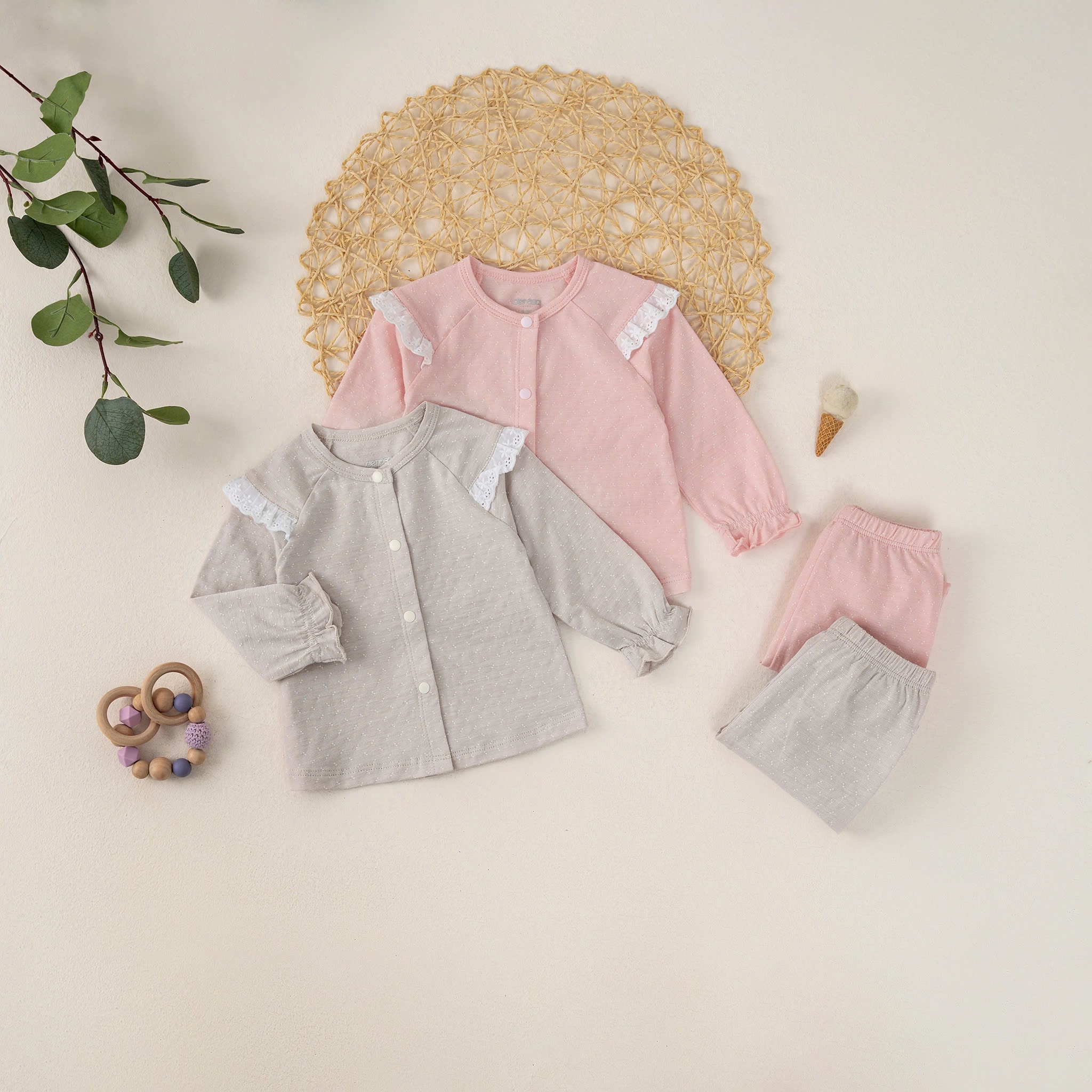 Bộ SS cài giữa phối ren vai BG (0-6M) Hồng