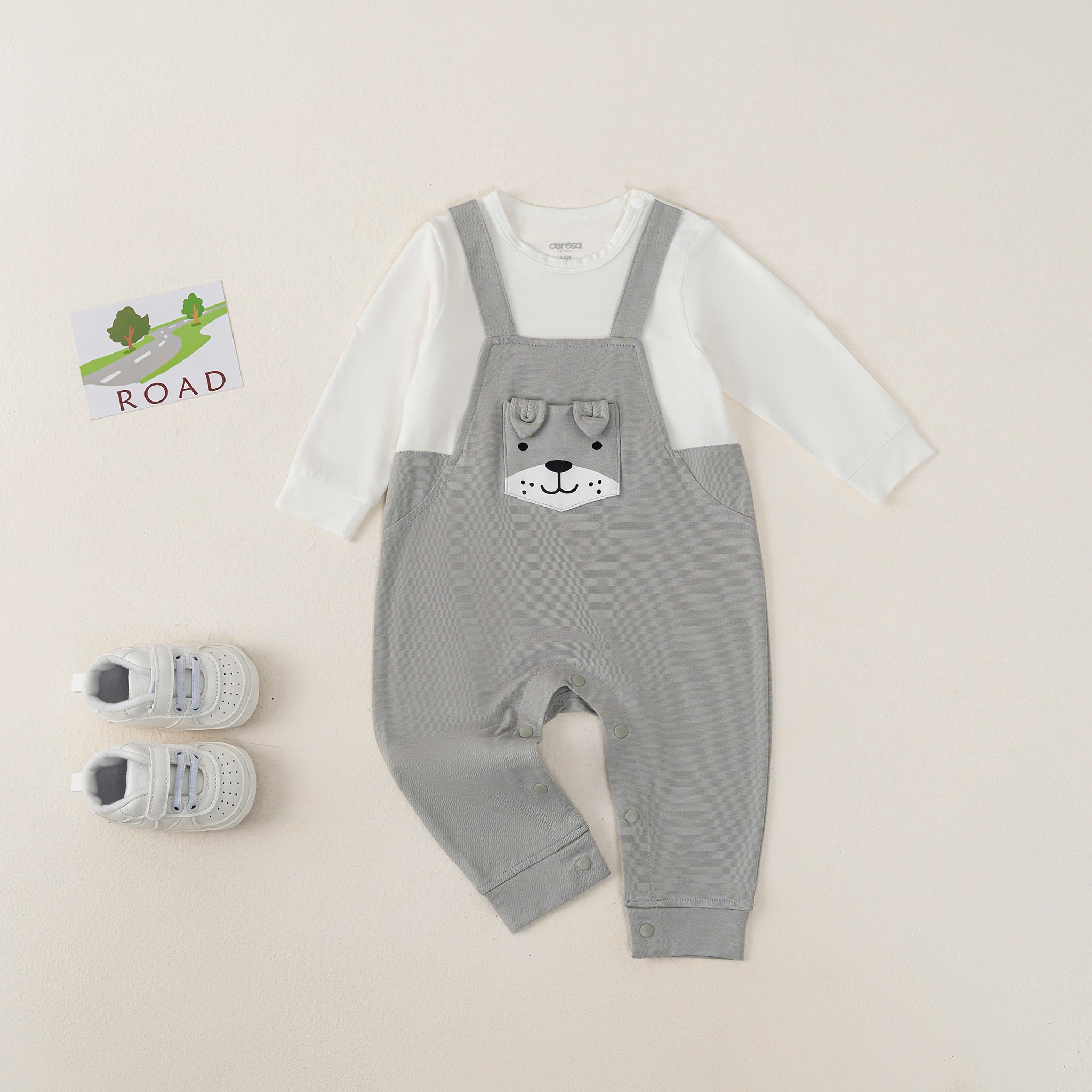 Body dài tay phối yếm BT(3-12M) Nâu