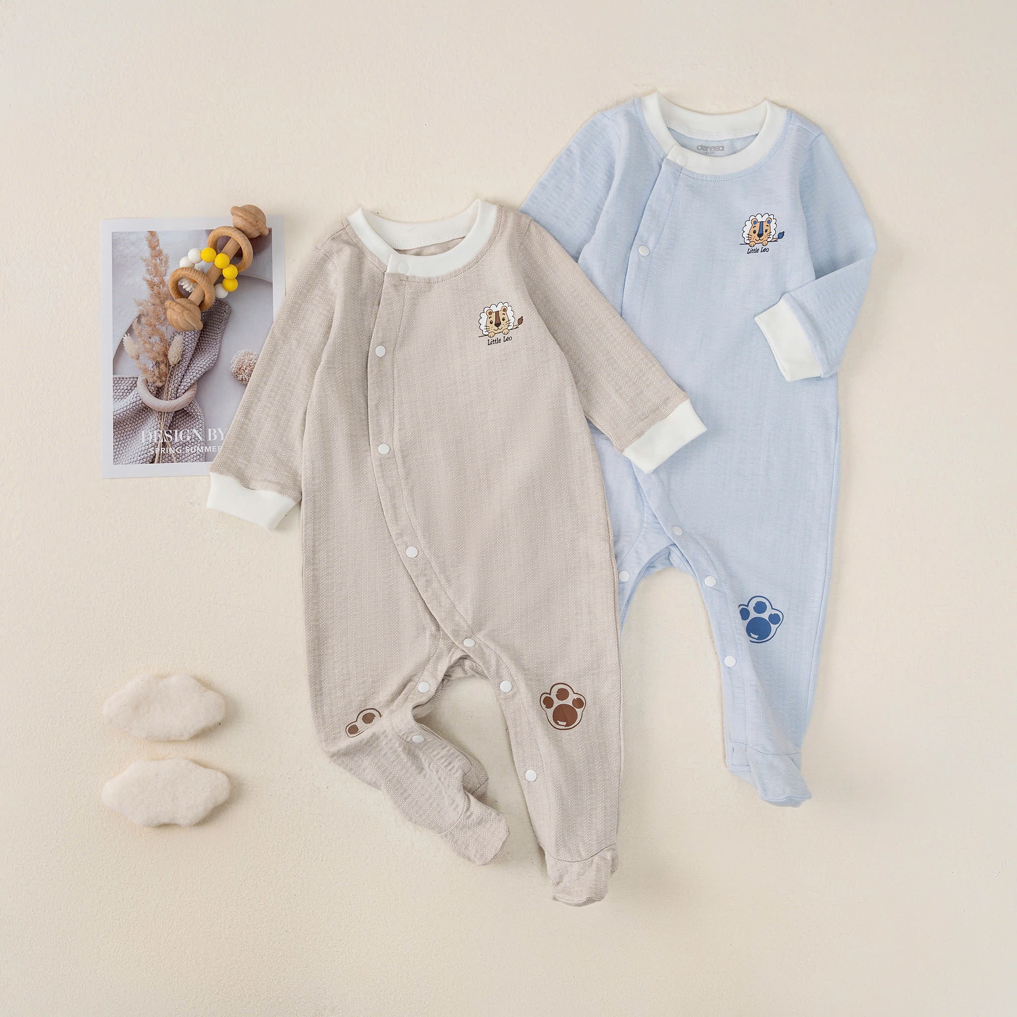 Body cài lệch dài tay BT (0-6M) Nâu