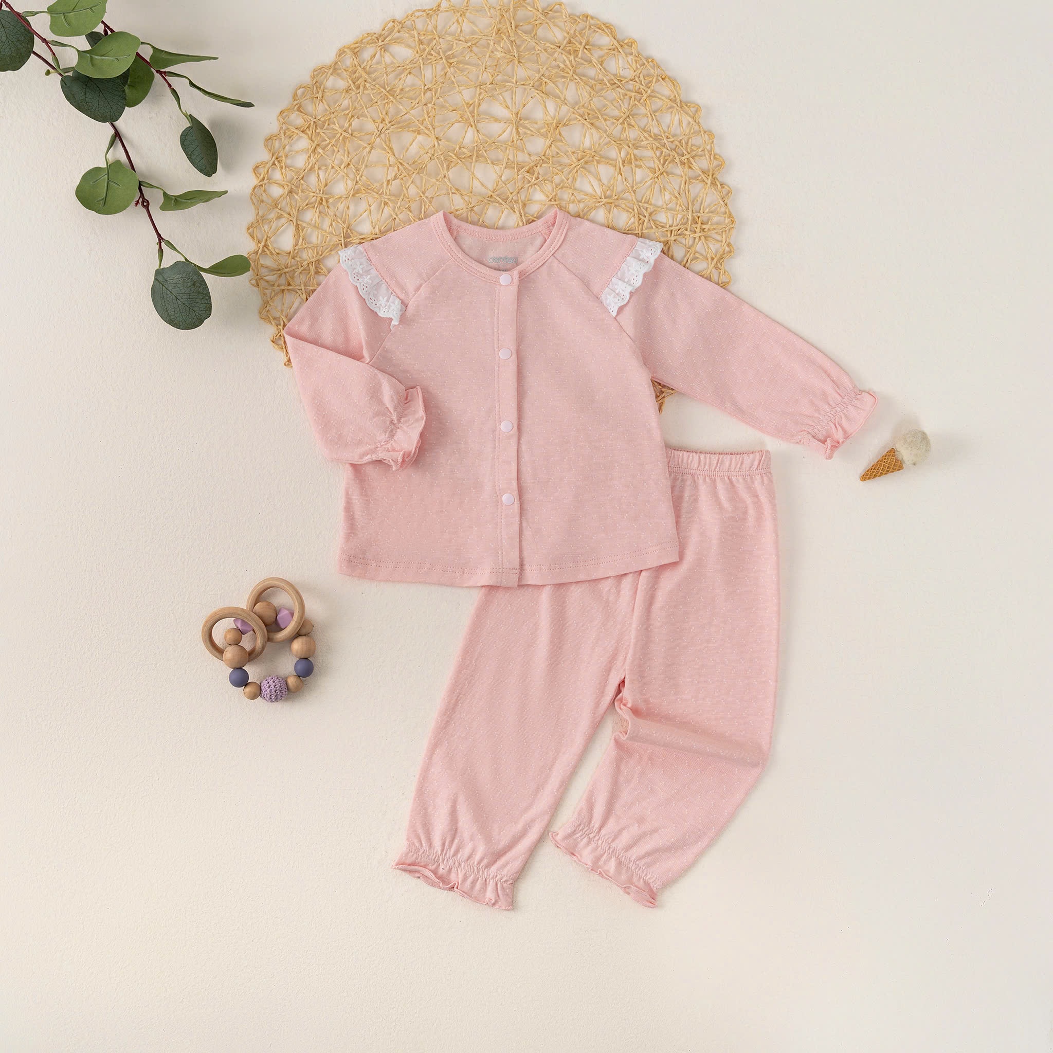 Bộ SS cài giữa phối ren vai BG (0-6M) Hồng