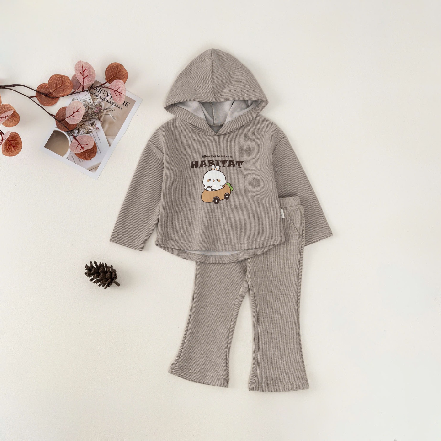DWB25-3910B (9-36M)Bộ len lông thỏ Hoodie BG Hồng