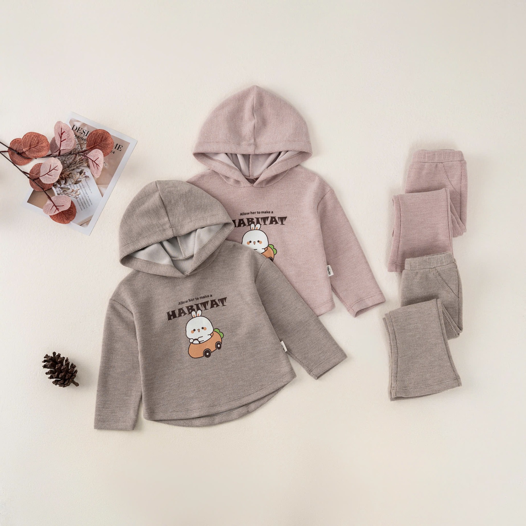 DWB25-3910B (9-36M)Bộ len lông thỏ Hoodie BG Hồng