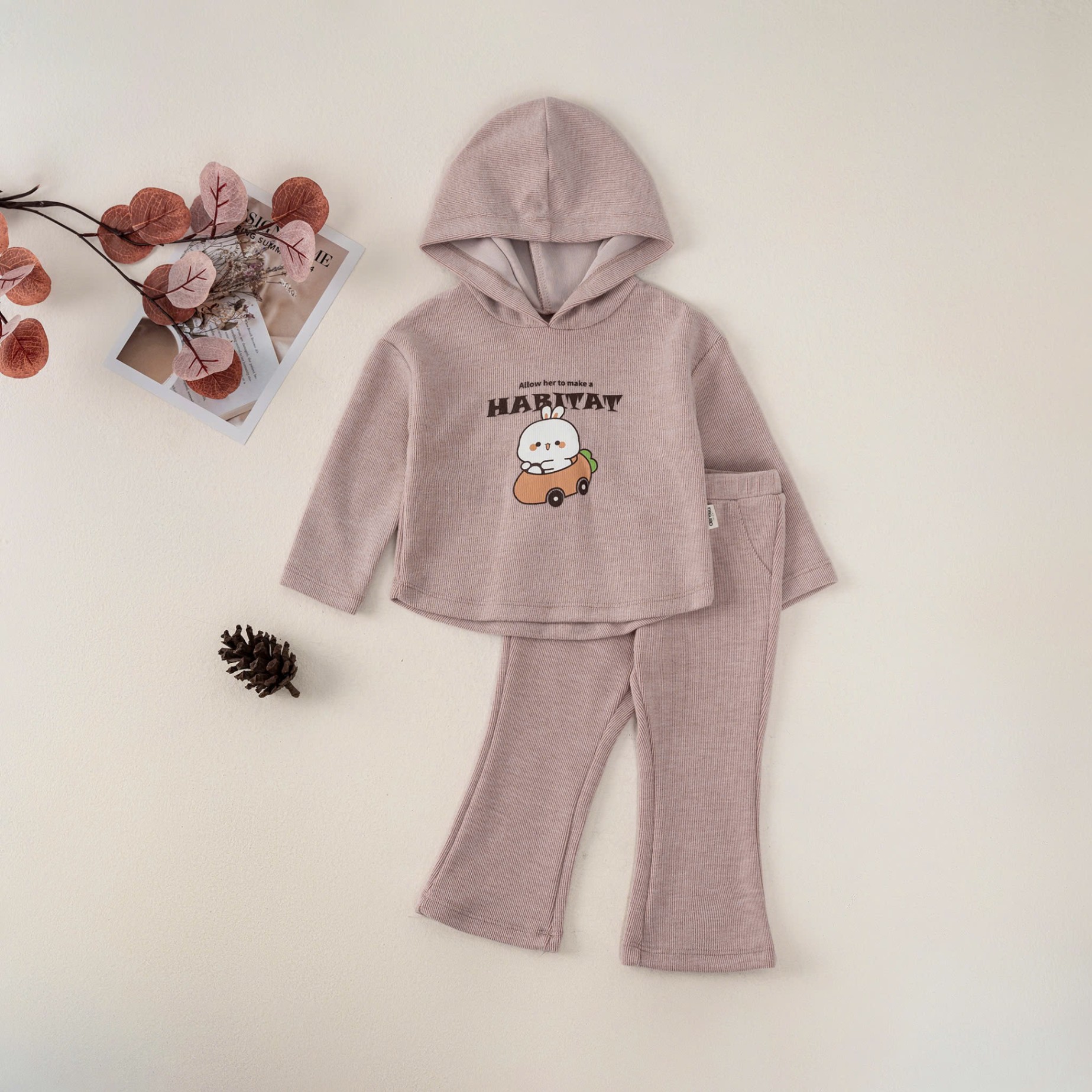 DWB25-3910B (9-36M)Bộ len lông thỏ Hoodie BG Hồng