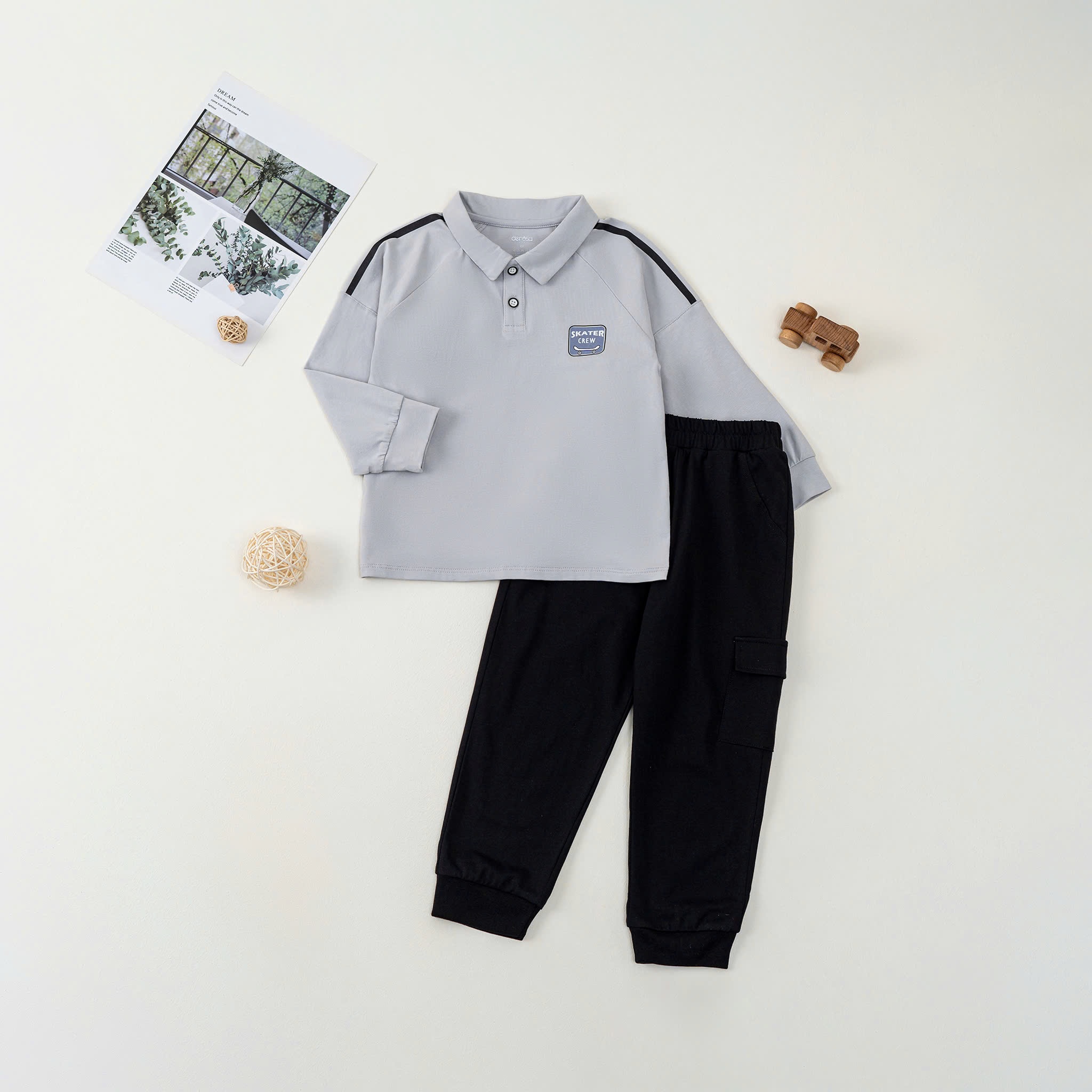 Bộ áo polo DT BT (1-4Y) Ghi