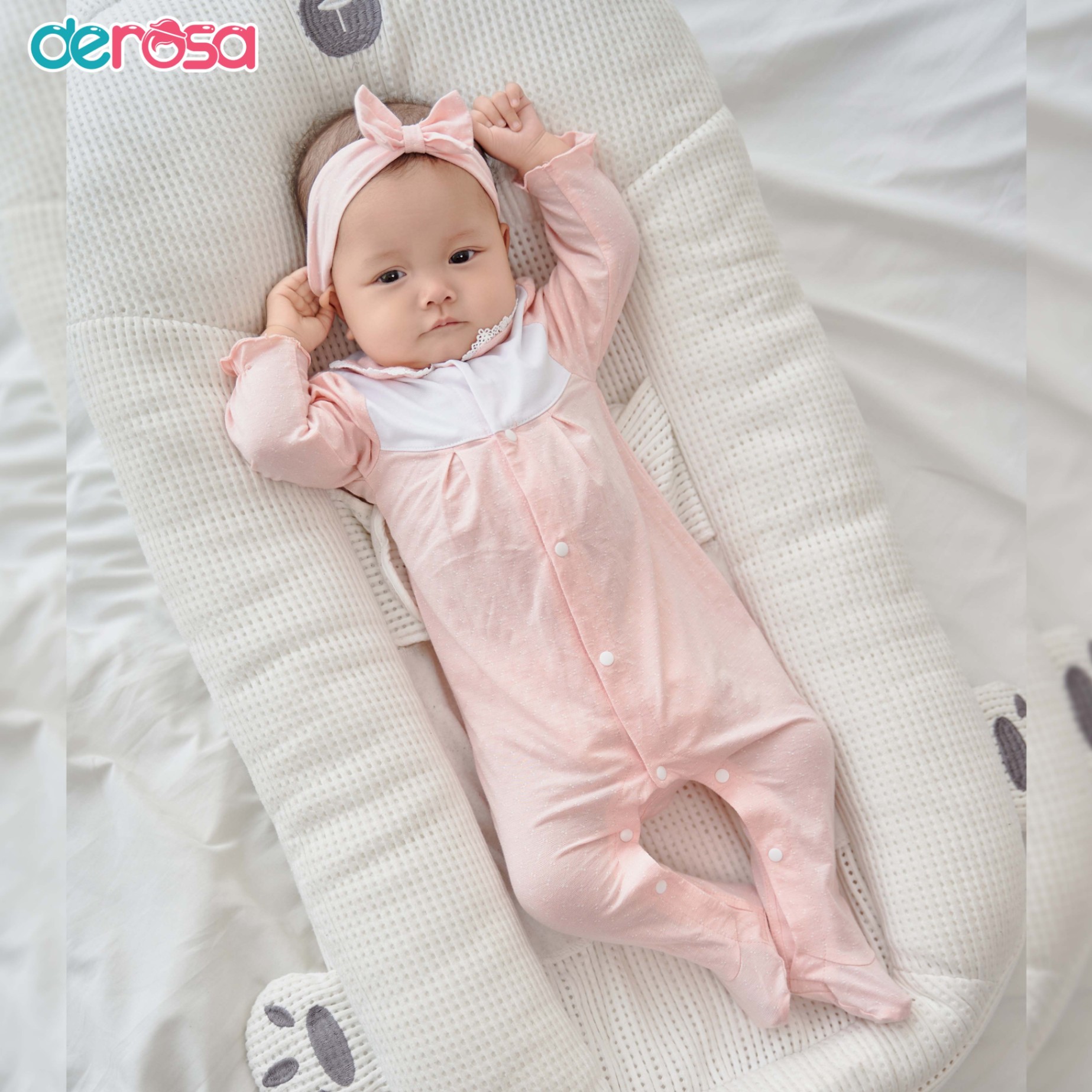 Body dài tay ren cổ BG (0-6M) Hồng