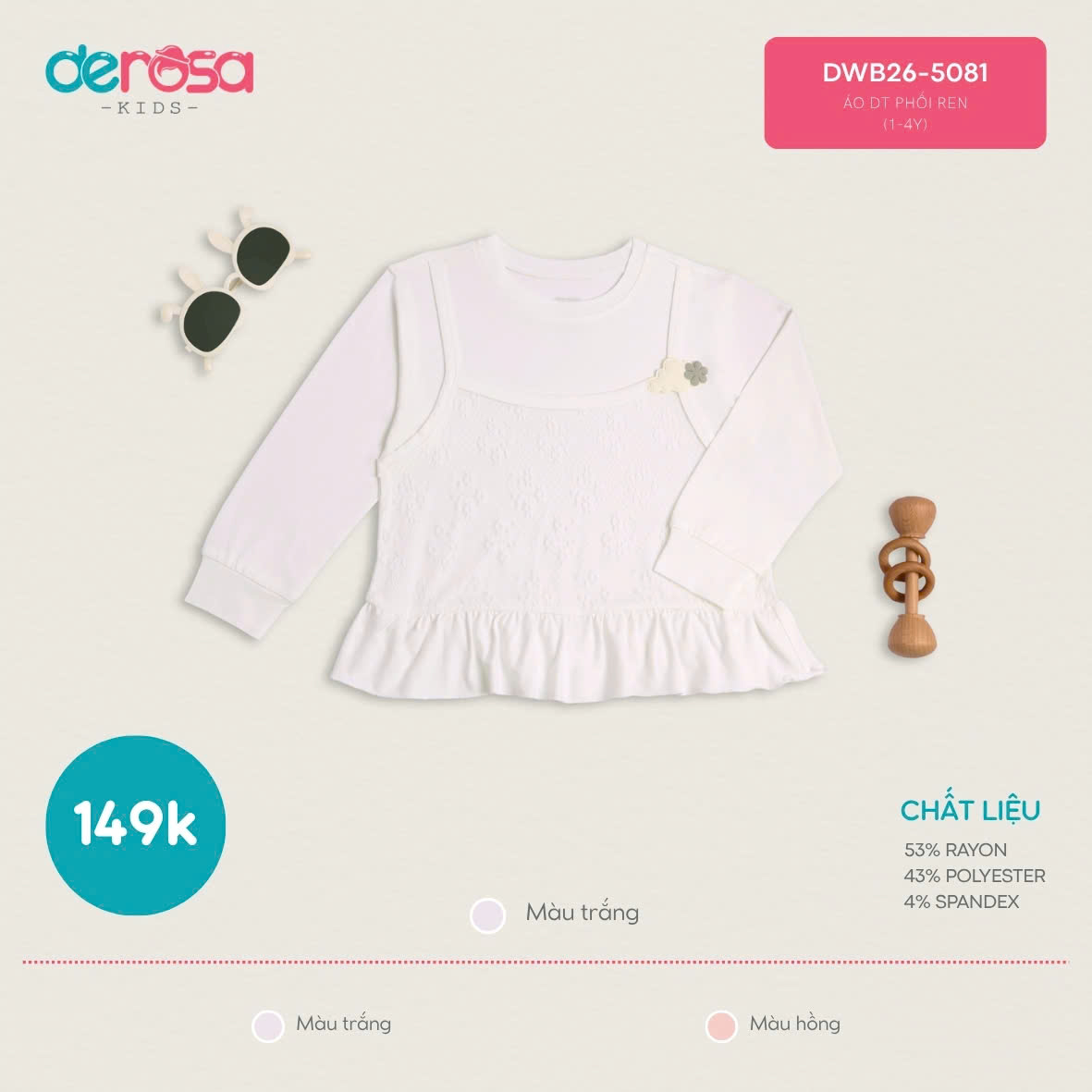 ÁO DT PHỐI REN (1-4Y) - HỒNG