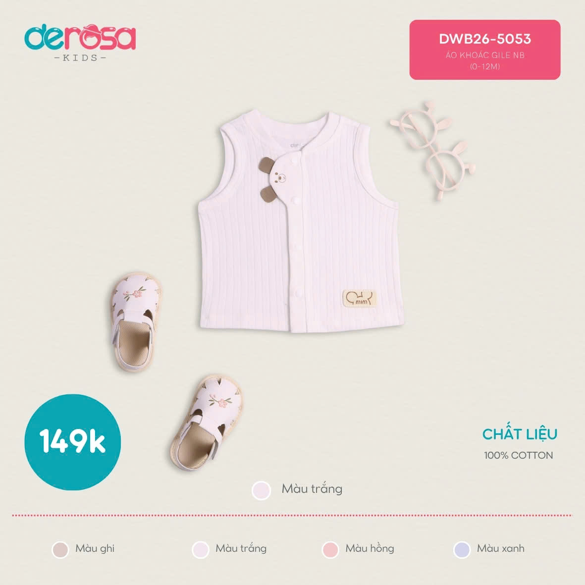 ÁO KHOÁC GILE NB (0-12M) - TRẮNG