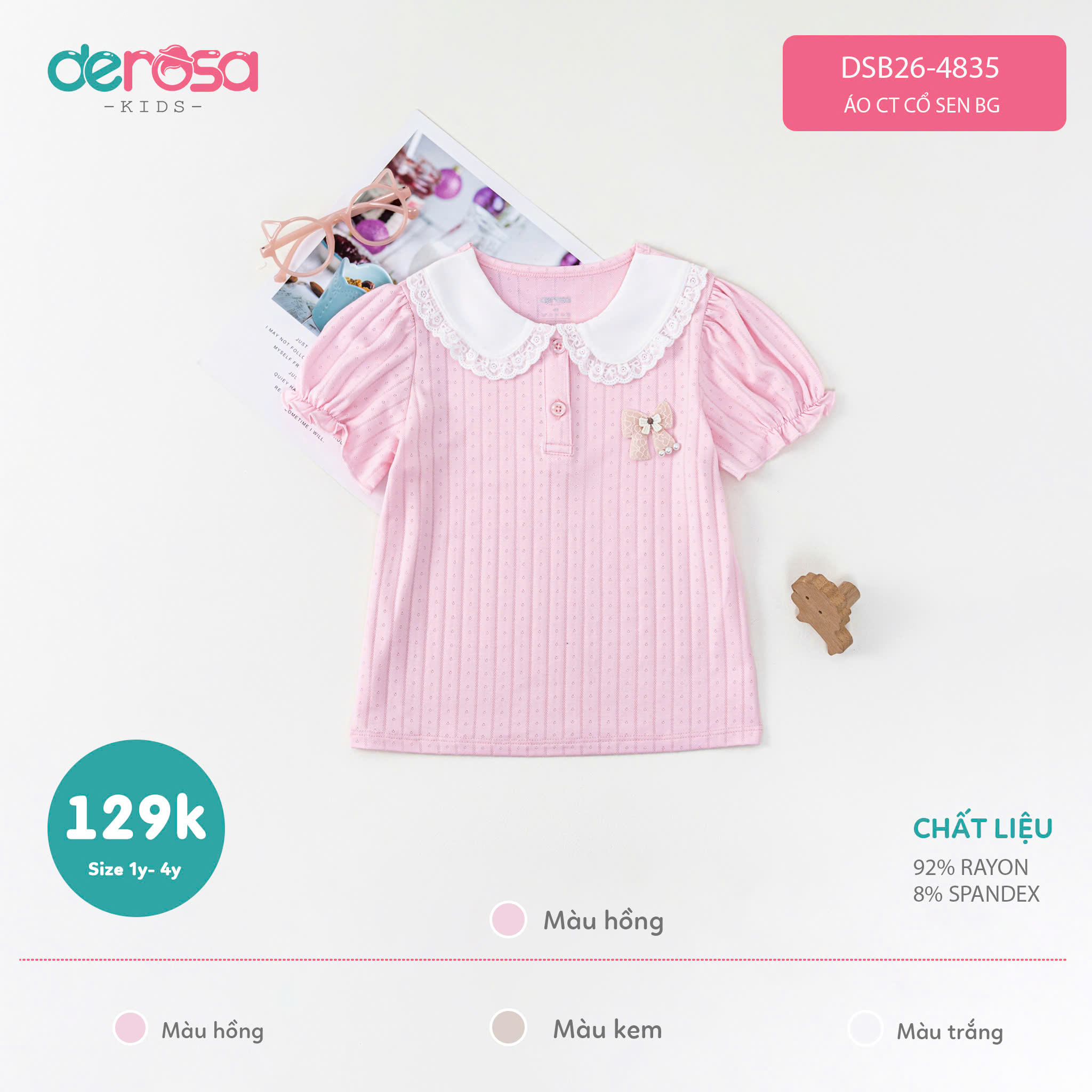 Áo CT cổ sen BG (1-4Y) - Kem
