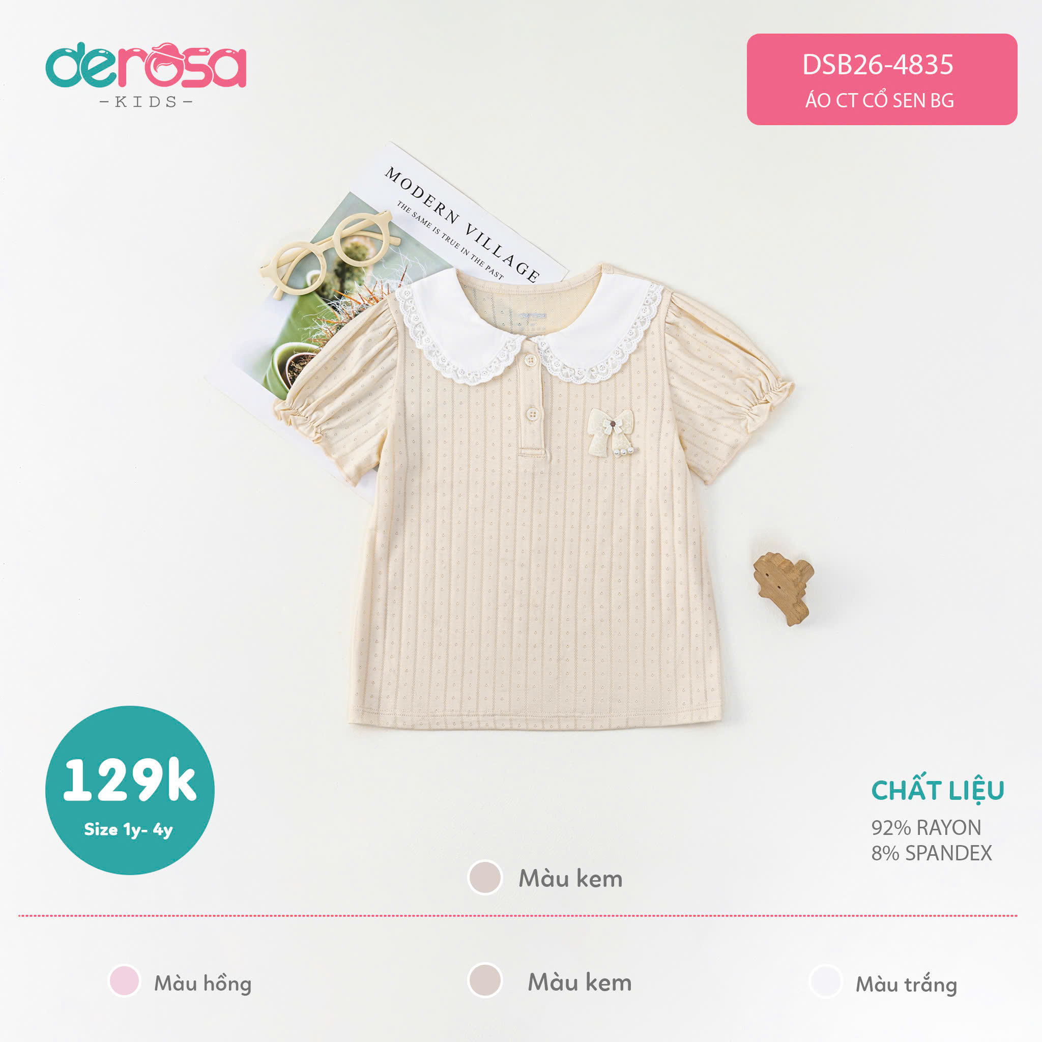 Áo CT cổ sen BG (1-4Y) - Kem