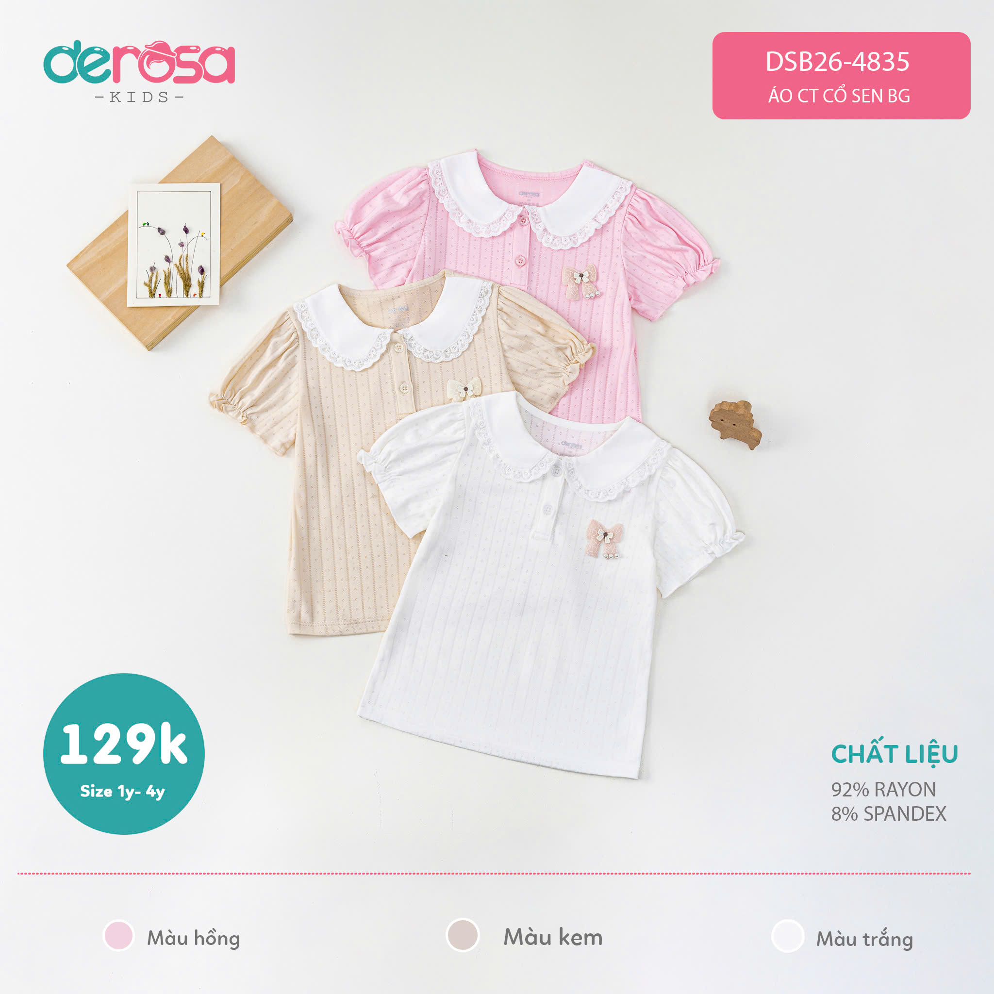 Áo CT cổ sen BG (1-4Y) - Kem