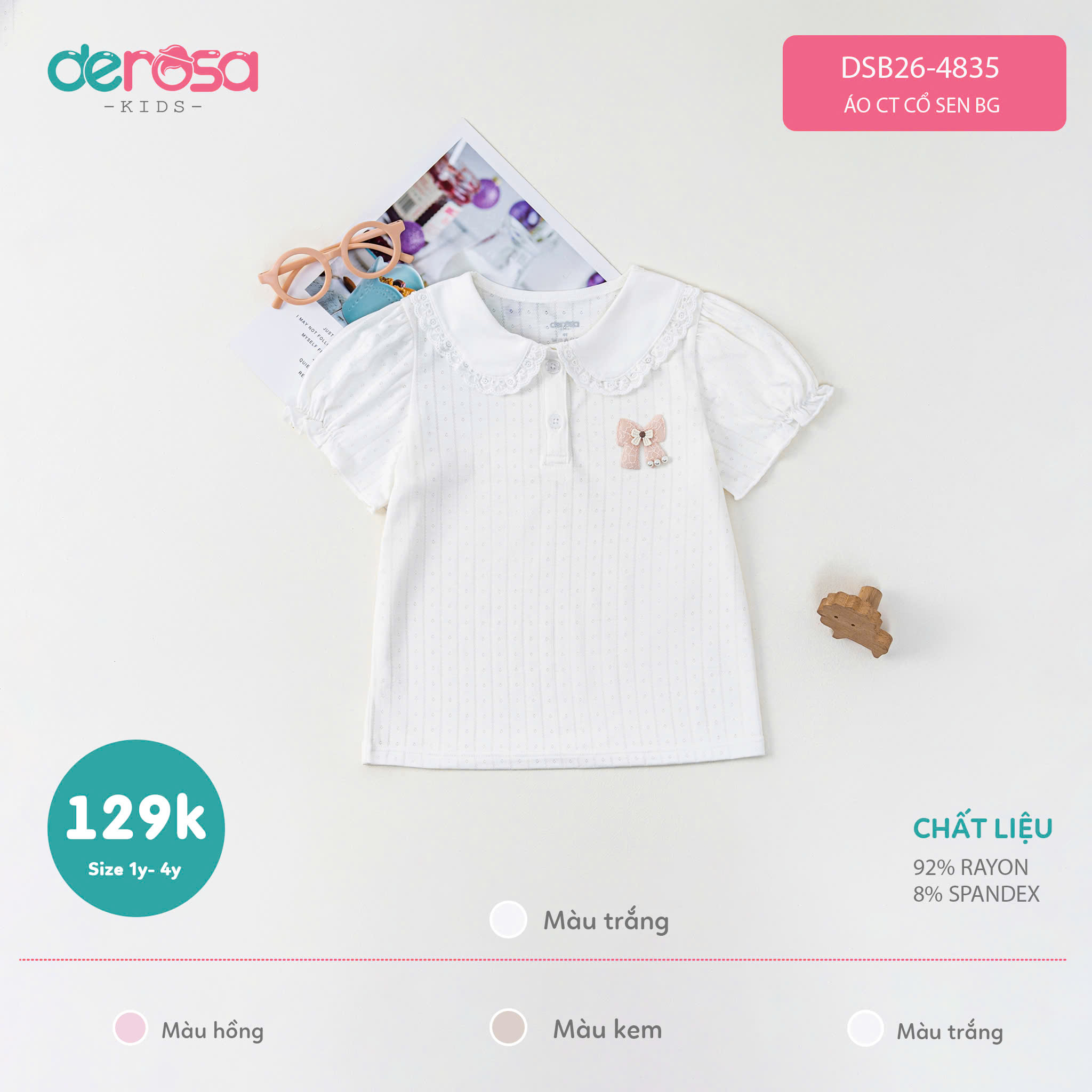Áo CT cổ sen BG (1-4Y) - Kem