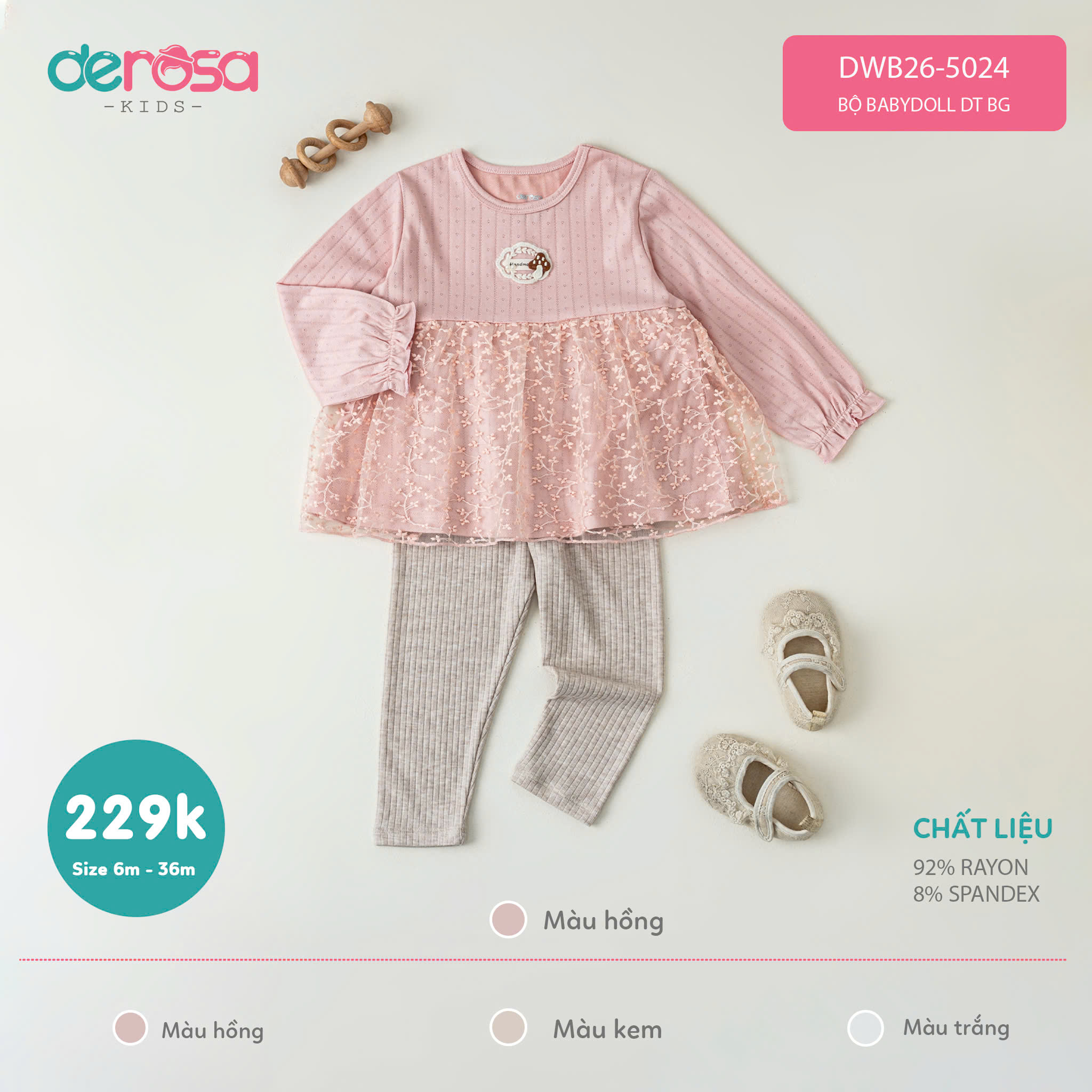 BỘ BABYDOLL DT BG (6-36M) - TRẮNG