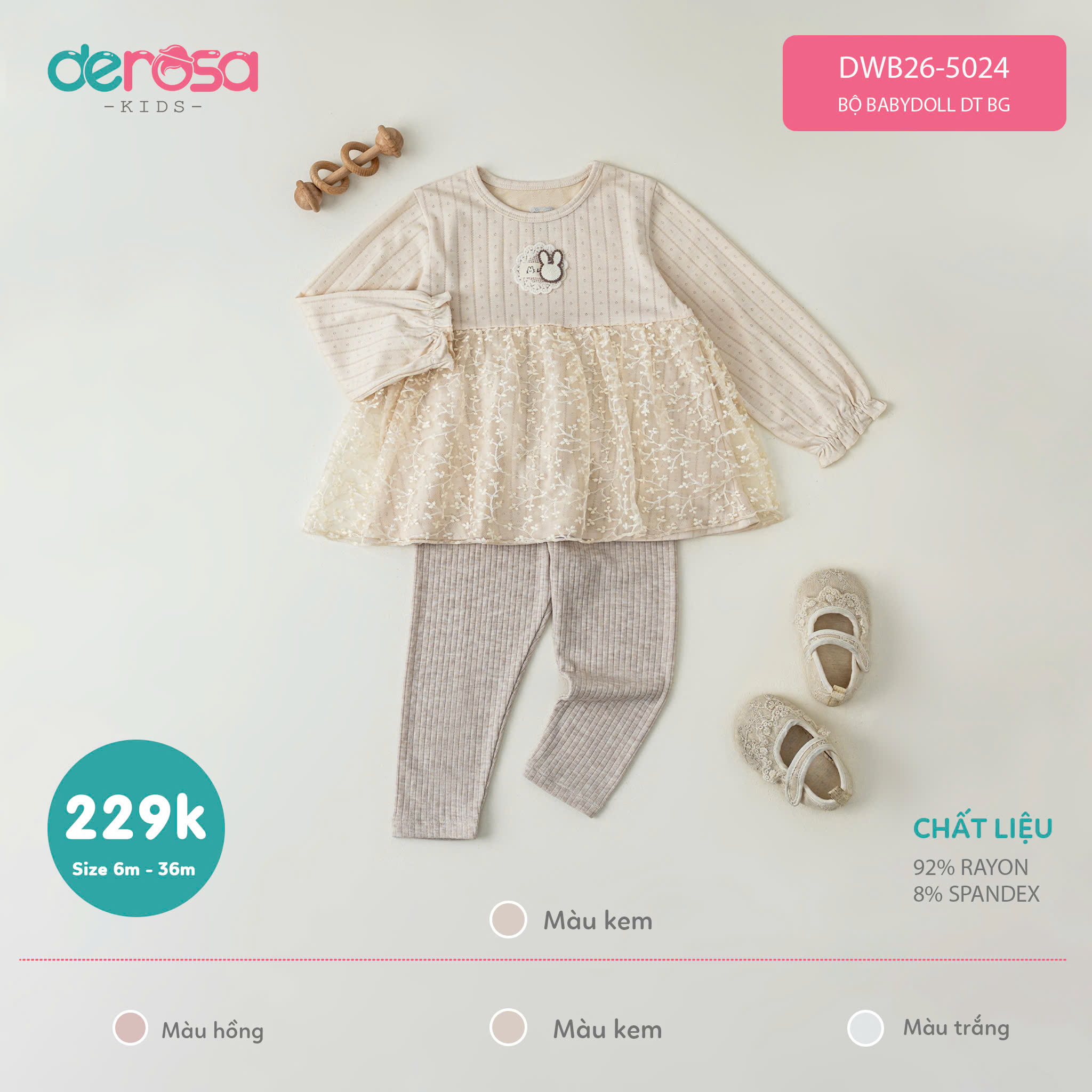 BỘ BABYDOLL DT BG (6-36M) - TRẮNG