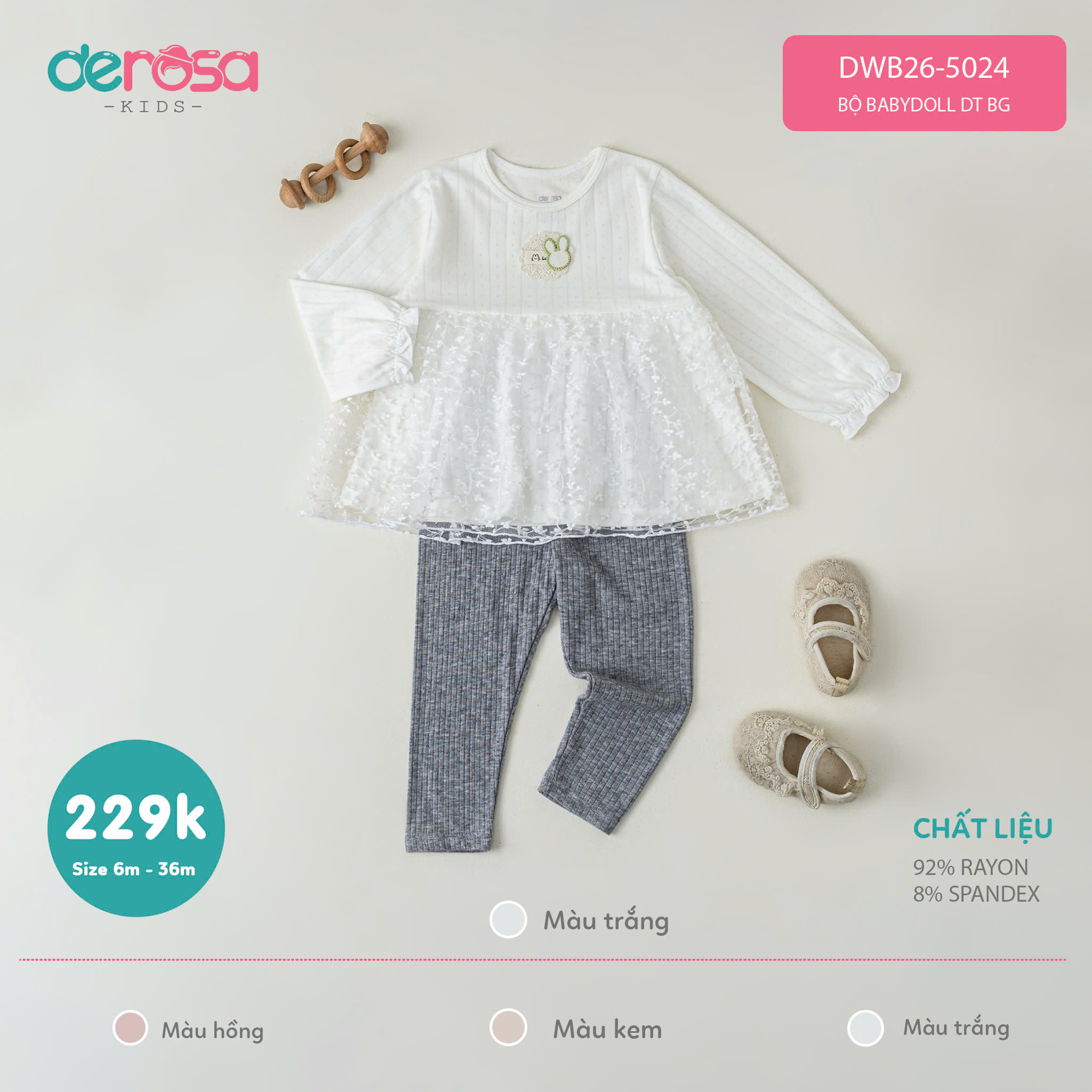 BỘ BABYDOLL DT BG (6-36M) - TRẮNG