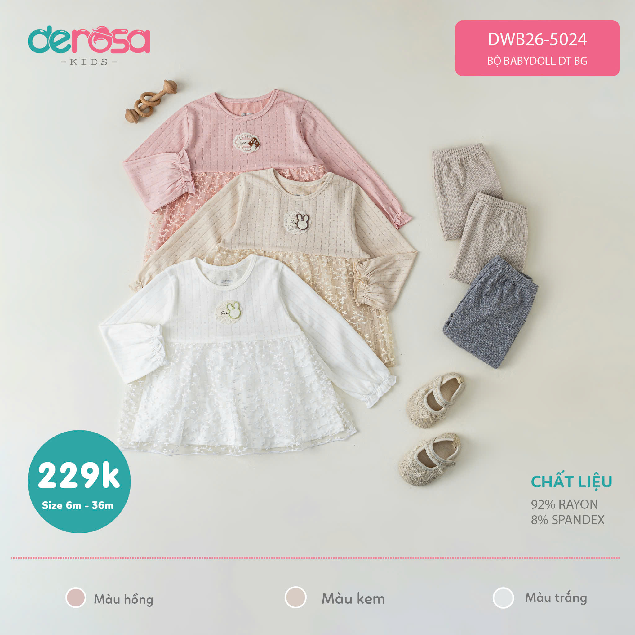 BỘ BABYDOLL DT BG (6-36M) - TRẮNG